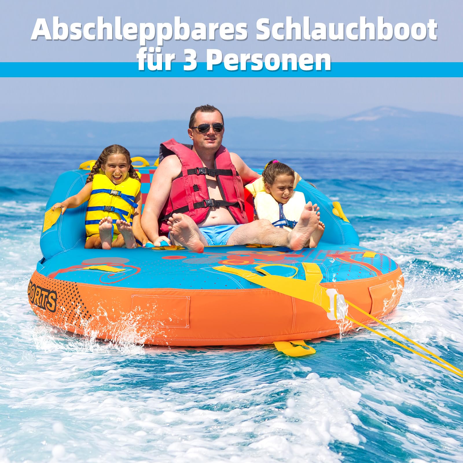 COSTWAY Funtube für 3 Personen, Towable Tube zum Sitzen & Knien, Formula Tube für Boot
