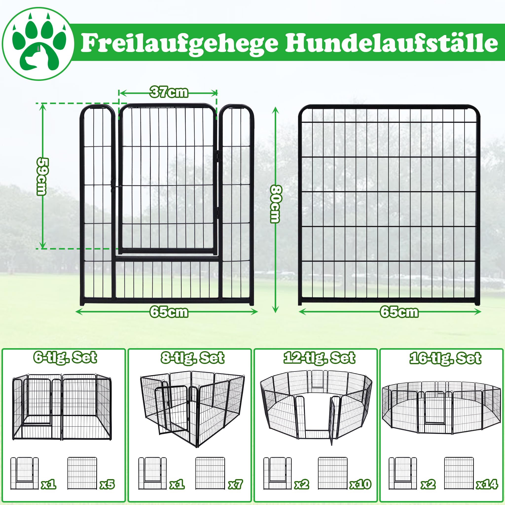 SUBTLETY Juego de parques para perros de 16 piezas con puertas y anclajes de tierra, cercado para perros plegable, resistente a la intemperie, portátil, para jardín, camping