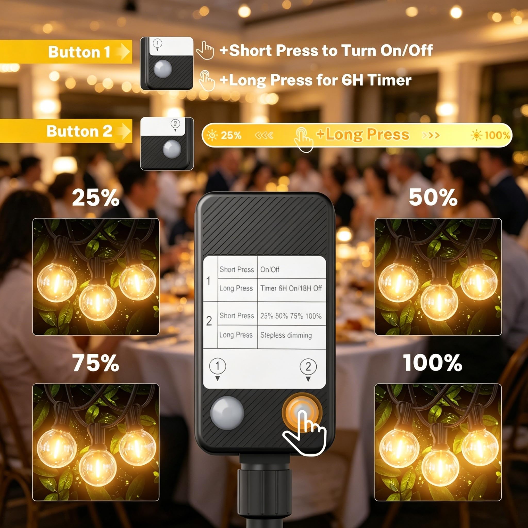 Guirlande-Lumineuse-Exterieure-Guirlande-Guinguette-Exterieur, 45M LED Lampe avec Variateur, étanche IP45, 58+2 G40 Ampoules Incassables pour Jardin Pergola Terrasse Deco Balcon Mariages et Fêtes