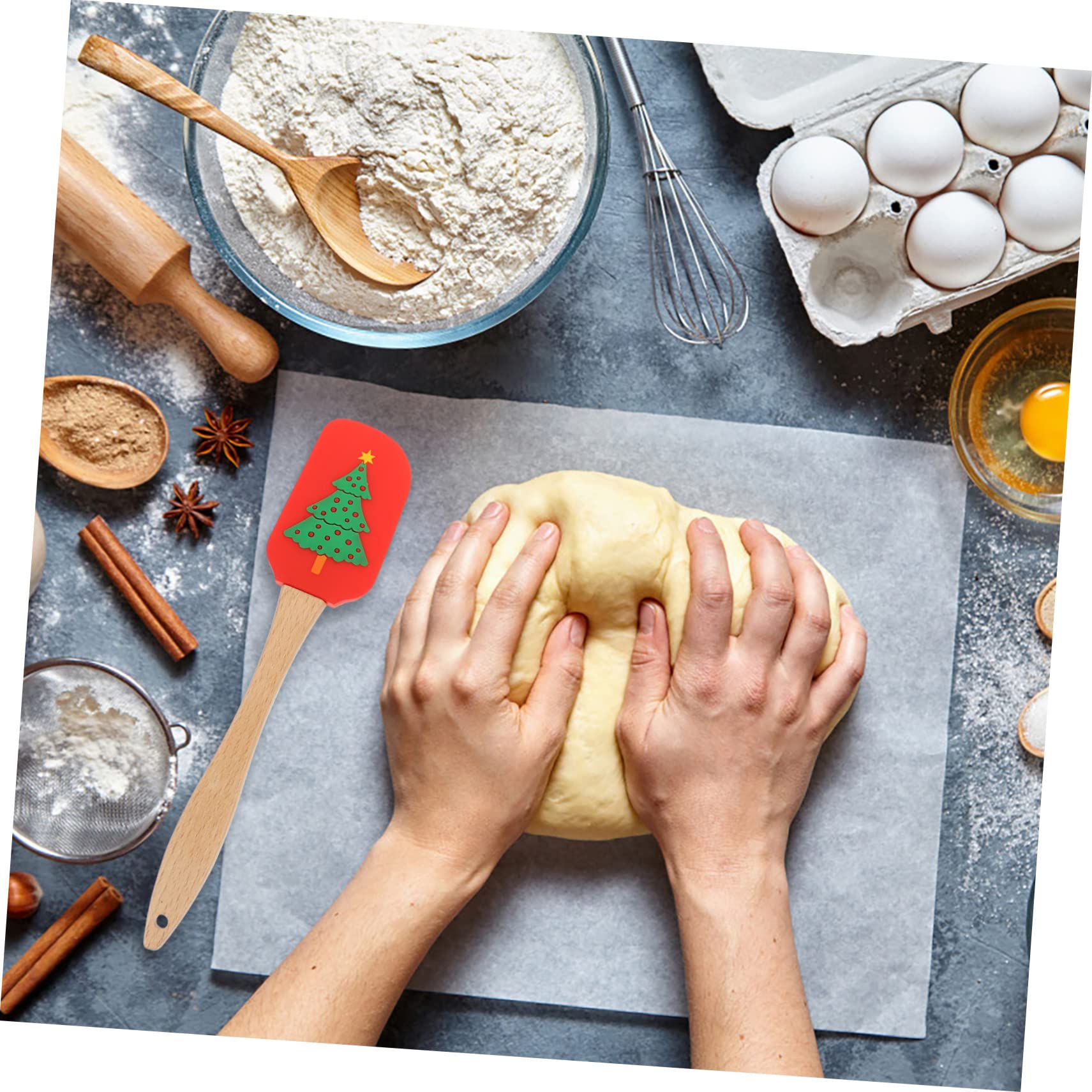 4piezas Raspador De Silicona Para Pasteles Espátula De Kit De Herramientas De Cocina Diseño Navideño Colores Mezclados