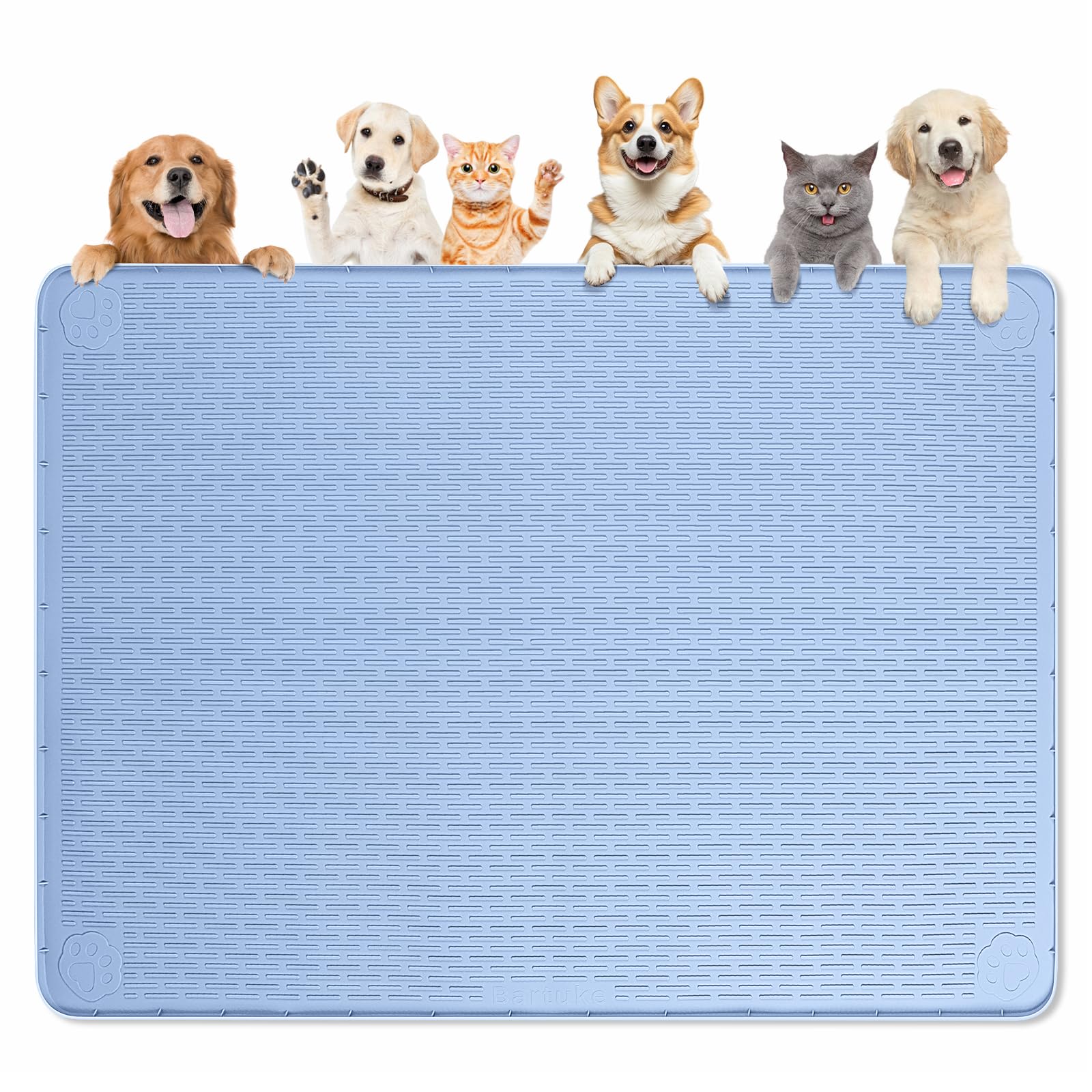 Bartuke Dog Food Mat, Extra Large 51" x 26" Silicone Pet Feeding Mat with Raised Edge Pet Placemat for Small, Medium, and Large Pets Non-Slip, Easy to Clean (Blue) โ image 1