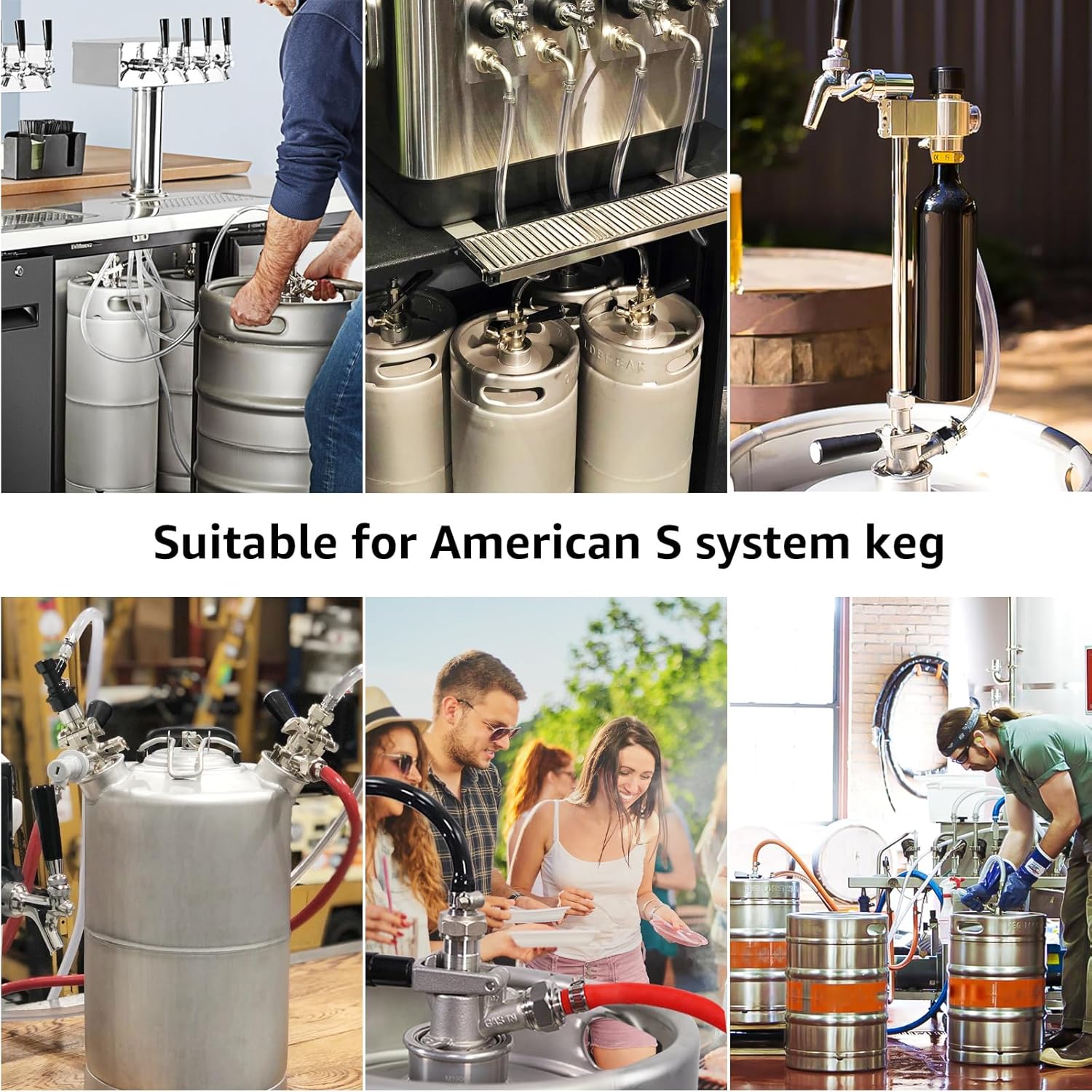 All 304 Stainless Steel Keg Coupler - Sankey D System Beer Keg Tap Dispenser for ID 5/16" Beer Line CO2 Tubing, Kegerator Tap with 2 Hose Clamp, Coupler for Keg Kegerator Replacement Parts