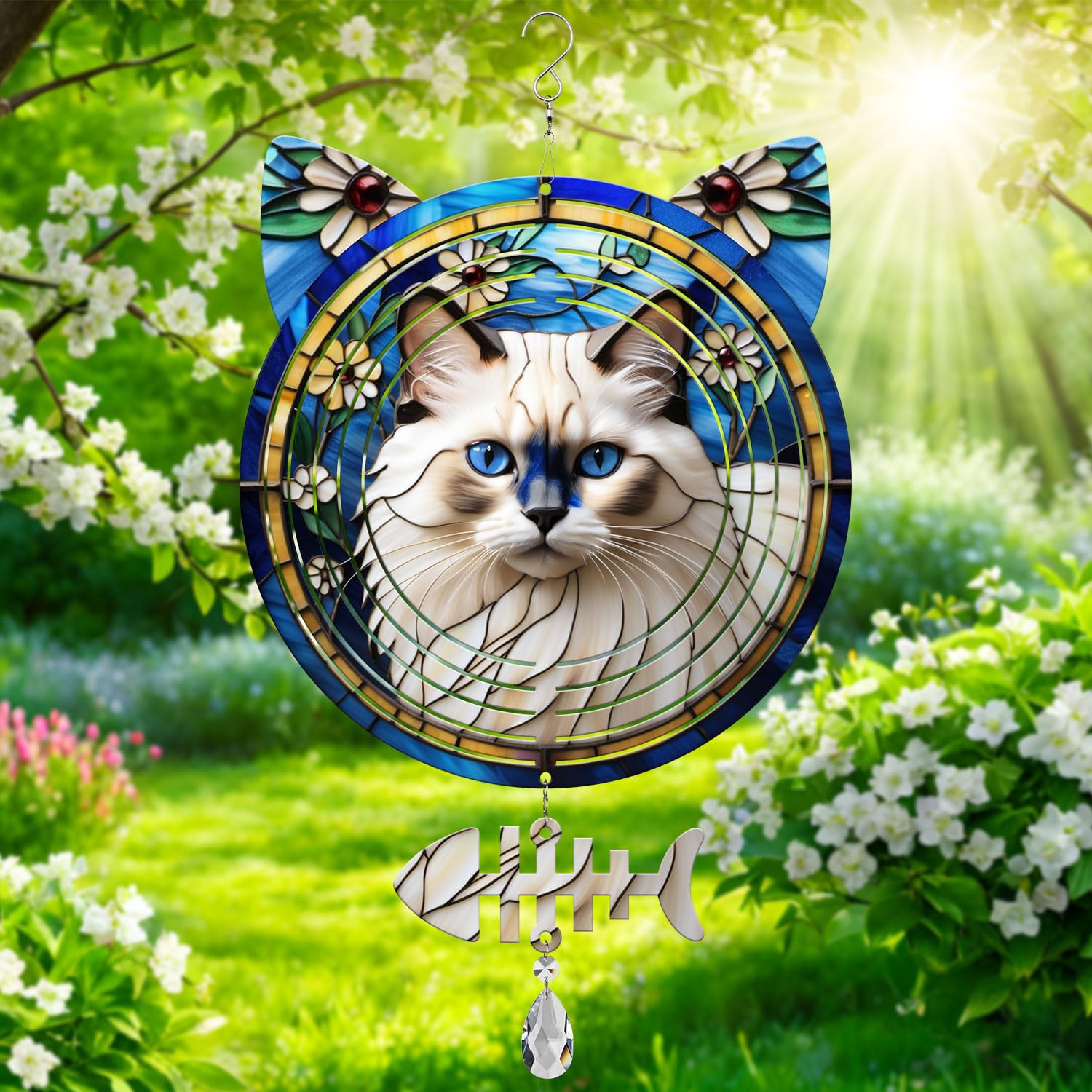 Birman Cat Wind Spinner, Birman Cat Wind Spinner Hanging for Yard and Garden
