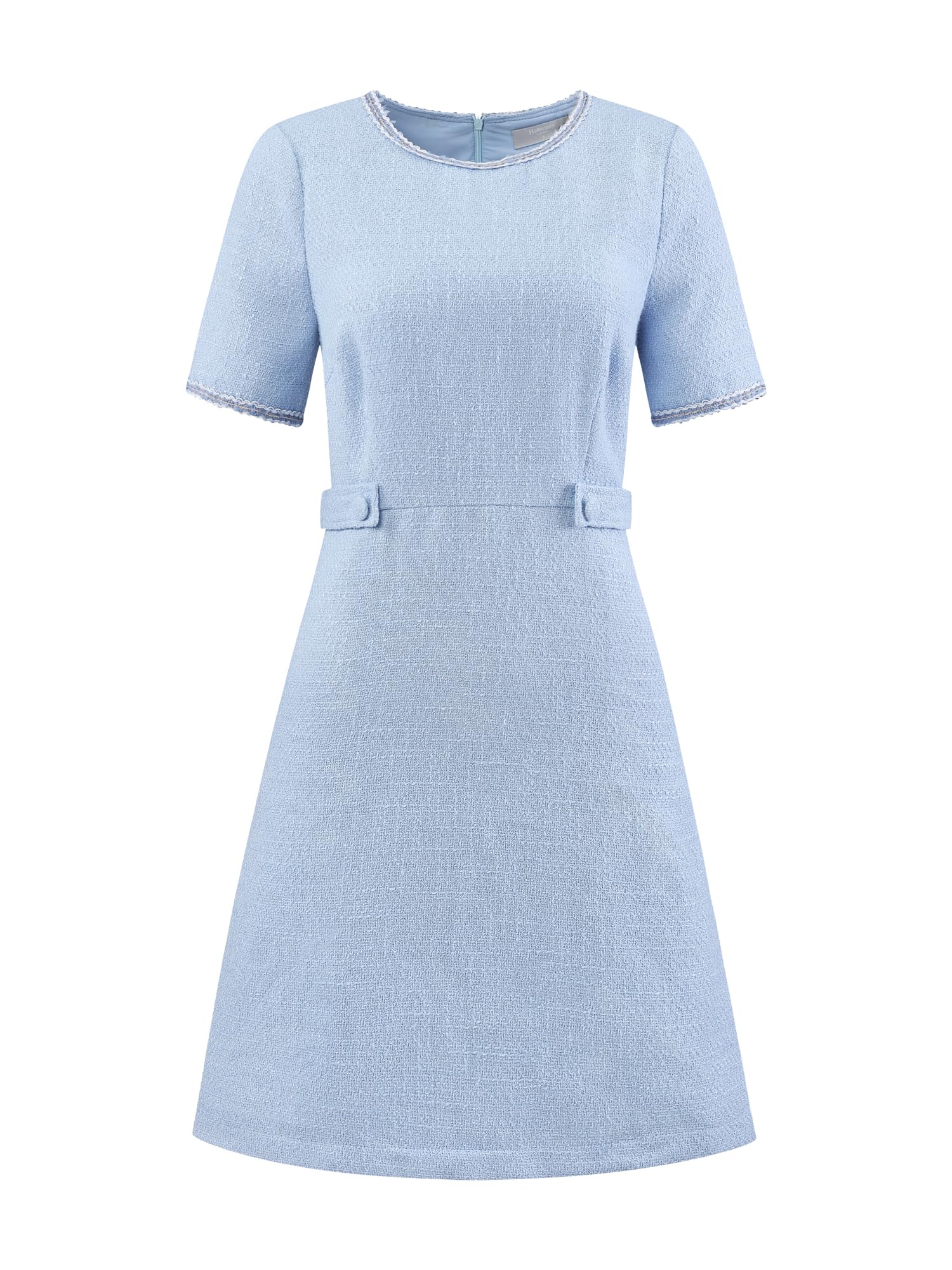 Womens Tweed Dress Short Sleeve Crew Neck Elegant A-Line Dresses with Pocket
