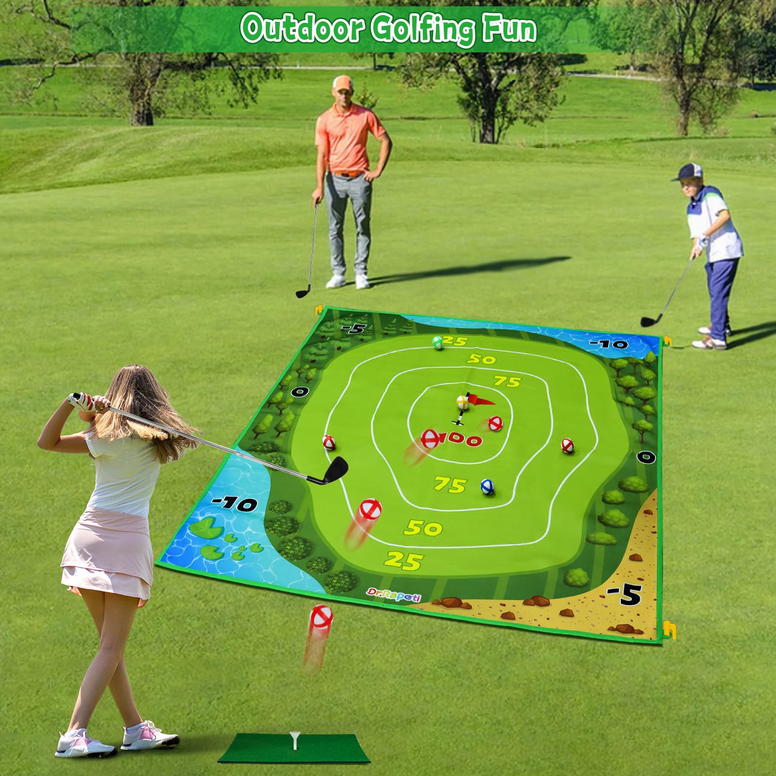 Dr.Rapeti Tapis de Golf Intérieur Lavable, Ensemble de Jeu Battle Royale, Tapis d’Entraînement pour Enfants