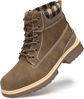 COTTIMO Snow Hiking Winter Boots for Women - Casual Brown Combat Work Boot - Non-slip Fur-Lined Ankle Boots - Fashion Boots Waterproof Leather Shoes