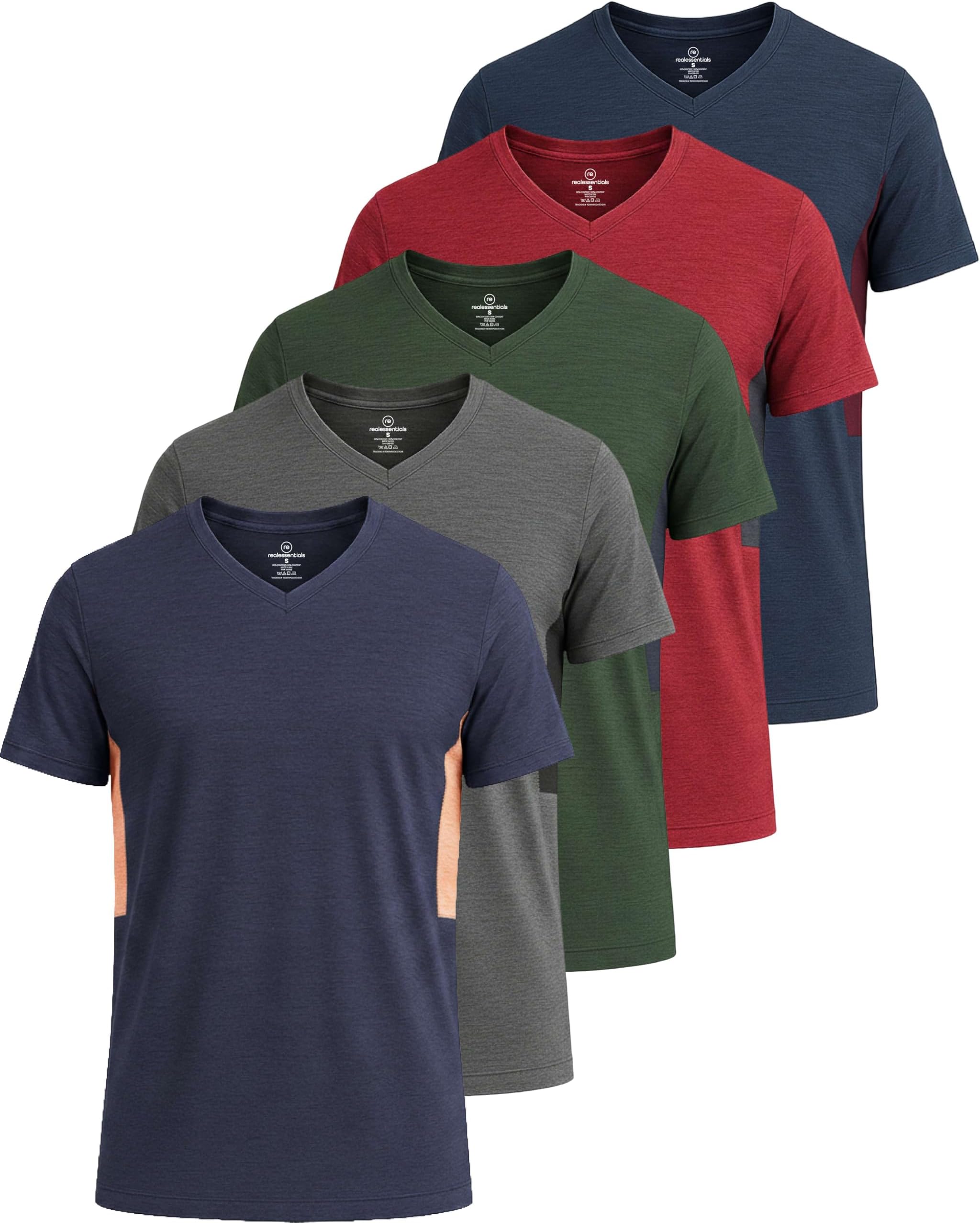 5 Pack: Men’s V-Neck Dry-Fit Moisture Wicking Active Athletic Tech Performance T-Shirt