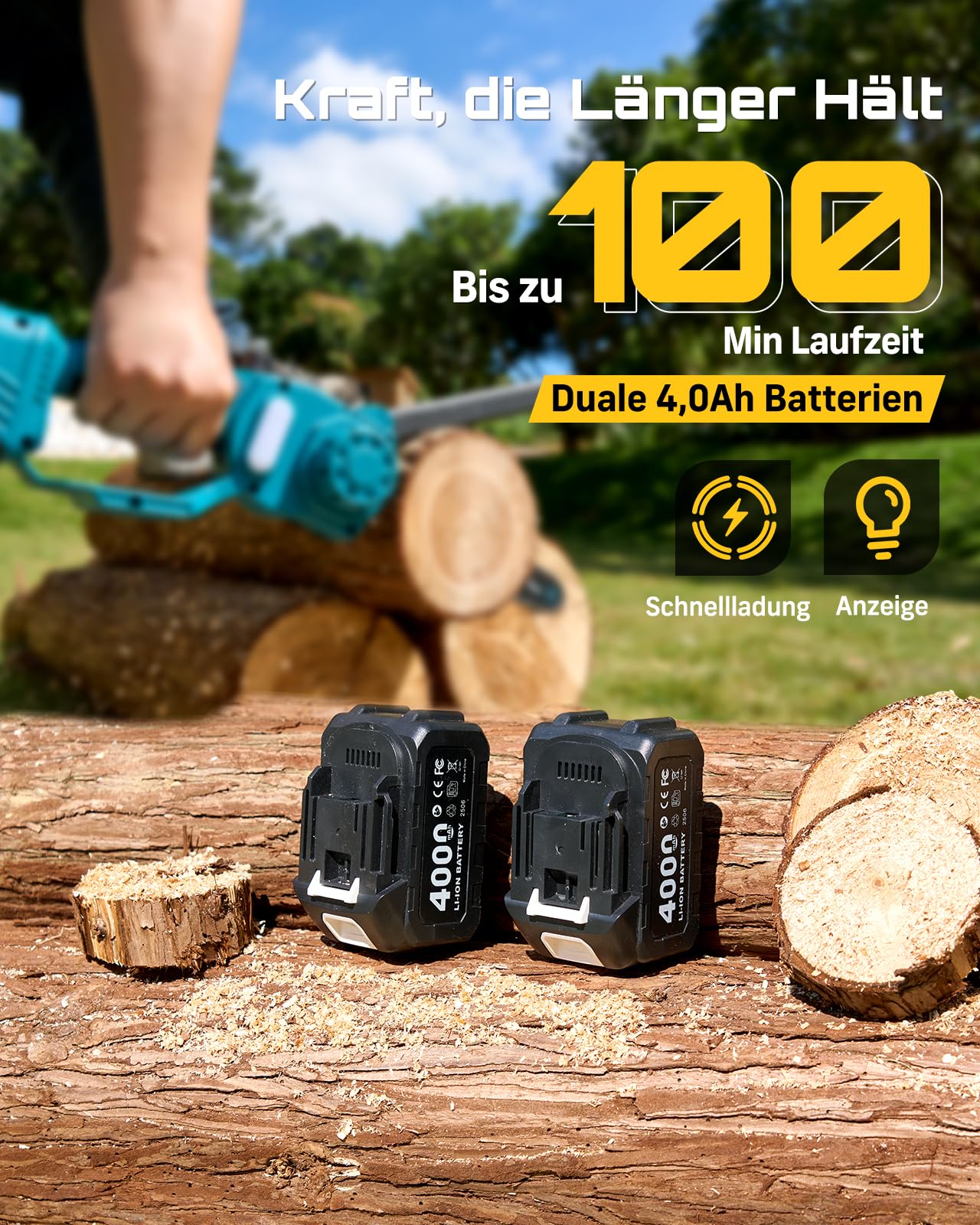 SEESII 2-in-1 8 Zoll Akku Astsäge & Mini Kettensäge mit 2×4000mAh Akkus | Bürstenlose Kettensäge mit Teleskopstange, Ausziehbar bis 4,5m für Baumschnitt, Astschnitt und Gartenpflege