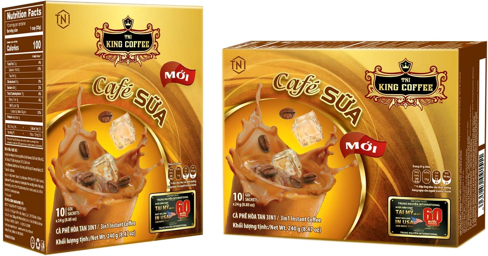KingCoffee Instant Cafe Sua Vietnamese Coffee Bag of 10 sachets x 24g include Sugar, Non-dairy creamer & Coffee Mix Authentic Vietnamese Coffee, Pack of 1