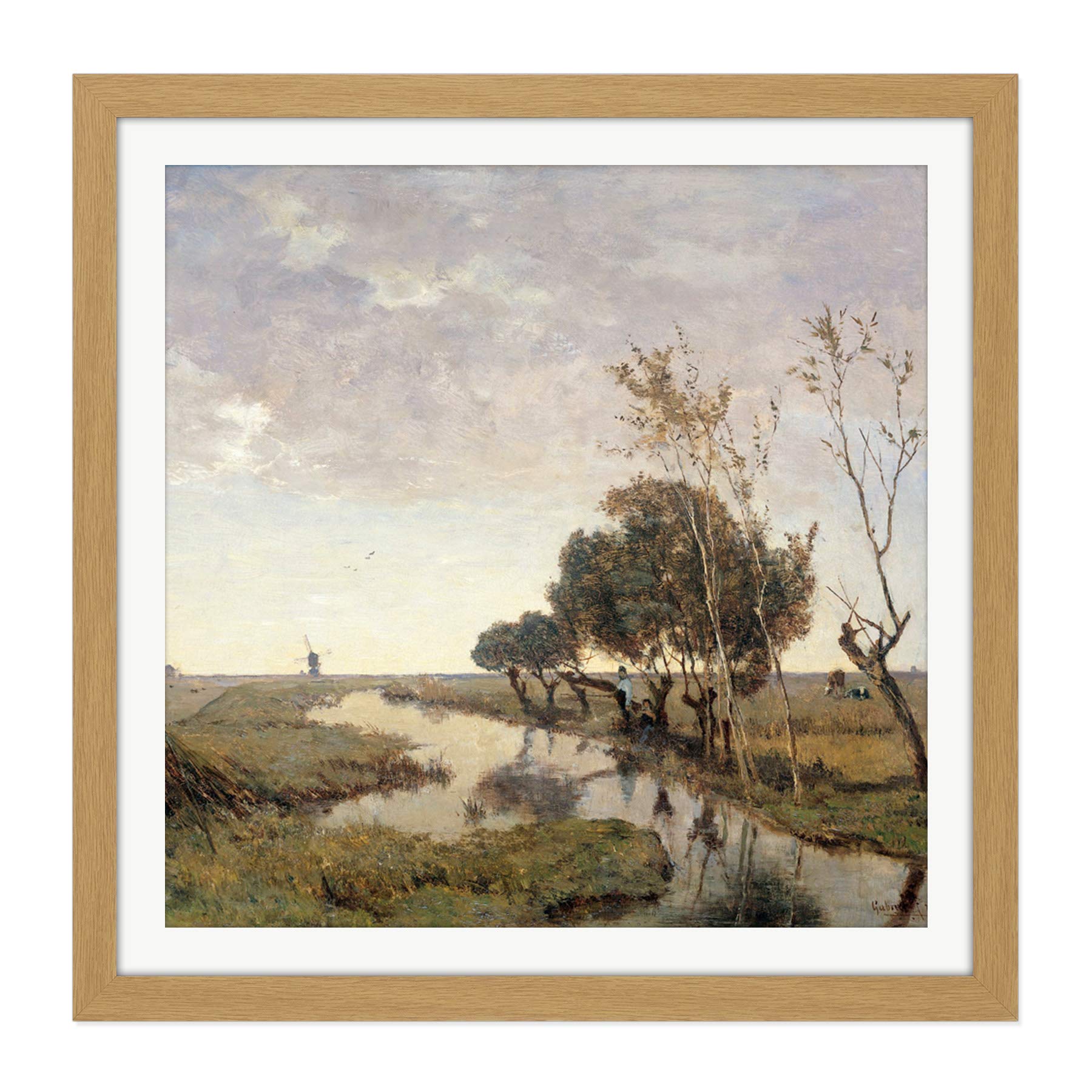 Artery8 Paul Gabriel A Watercourse Near Abcoude Painting Square Wooden Framed Wall Art Print Picture 16X16 Inch