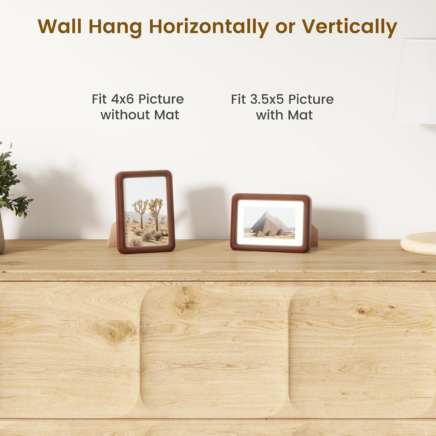 4x6 Picture Frame, Natural Solid Mahogany Wood Photo Collage Frame with HD Tempered Glass, Rounded Corner Wooden Frame 4 x 6 Matted to 3.5x5, Gallery Wall Frames for Art, Wall or Tabletop Display