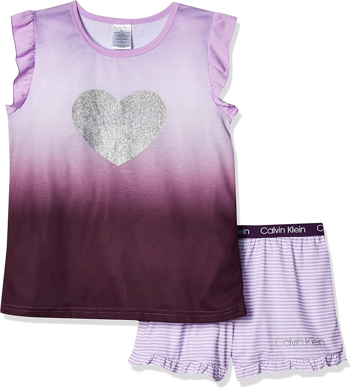 Calvin Klein Kids Conjunto de pijama de 2 piezas con remera de manga corta y pantalones cortos para niña