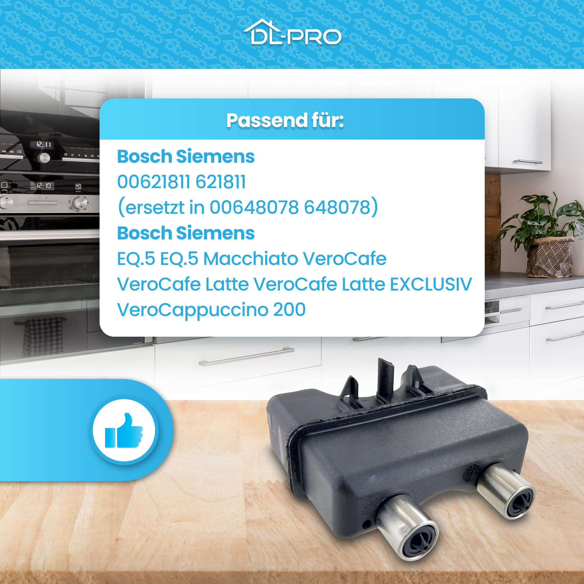 DL-pro Distribuidor de salida de café doble para cafetera Siemens Bosch EQ5 VeroCafe 00621811 621811, boquilla de salida negra