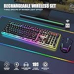 RedThunder K10 Ensemble Clavier et Souris de Jeu Sans Fil, Rétroéclairage RGB Batterie Rechargeable 3800mAh, Clavier Anti-ghosting + Souris 7D 3200DPI pour Joueur PC (Noir)