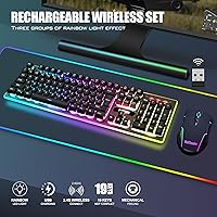 Vista 2 de RedThunder K10 Juego de mouse y teclado inalámbricos, para videojuegos, retroiluminación LED, recargables, batería de 3800 mAh, sensación de teclado