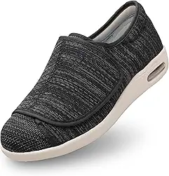 Sapatos para diabéticos para idosos largos para mulher, sapatos de caminhada, fecho ajustável, respiráveis, leves, largos, antiderrapantes, com amortecimento de ar, para pés inchados,