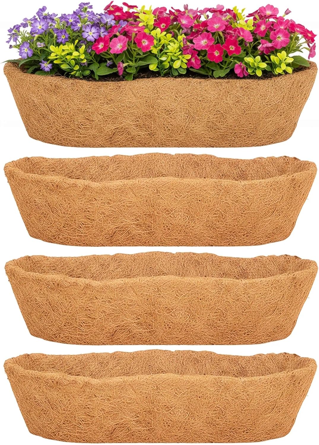 EIMQUVW 4Pcs 30" Trough Coco Fiber Replacement Liner Wall-Mounted Coco Liner Trough Half Moon Coconut Coco Liners for Planters Window Box/Hanging Horse Trough Planter