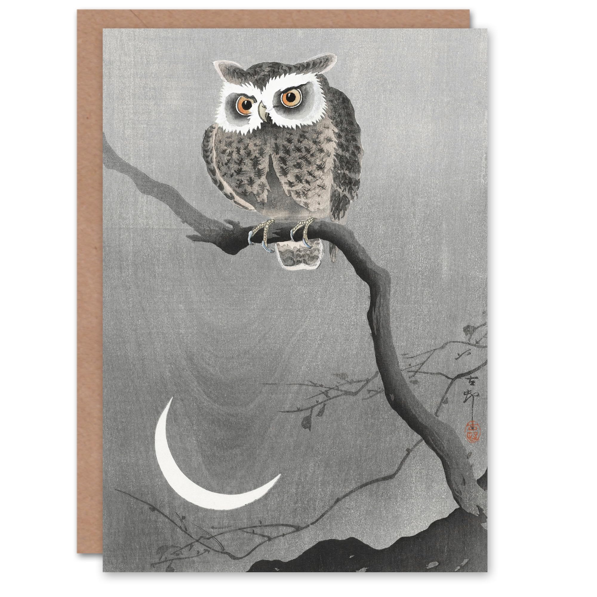 Artery8 Ohara Koson Japanese Art Card Long Eared Owl On Tree Branch