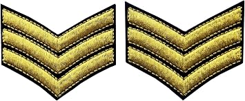 Millitary Uniform Chevrons Sergeant Stripes Army Embroidered Arms Emblem Iron On Sew On Shoulder Patch, Gold, 2 Pcs
