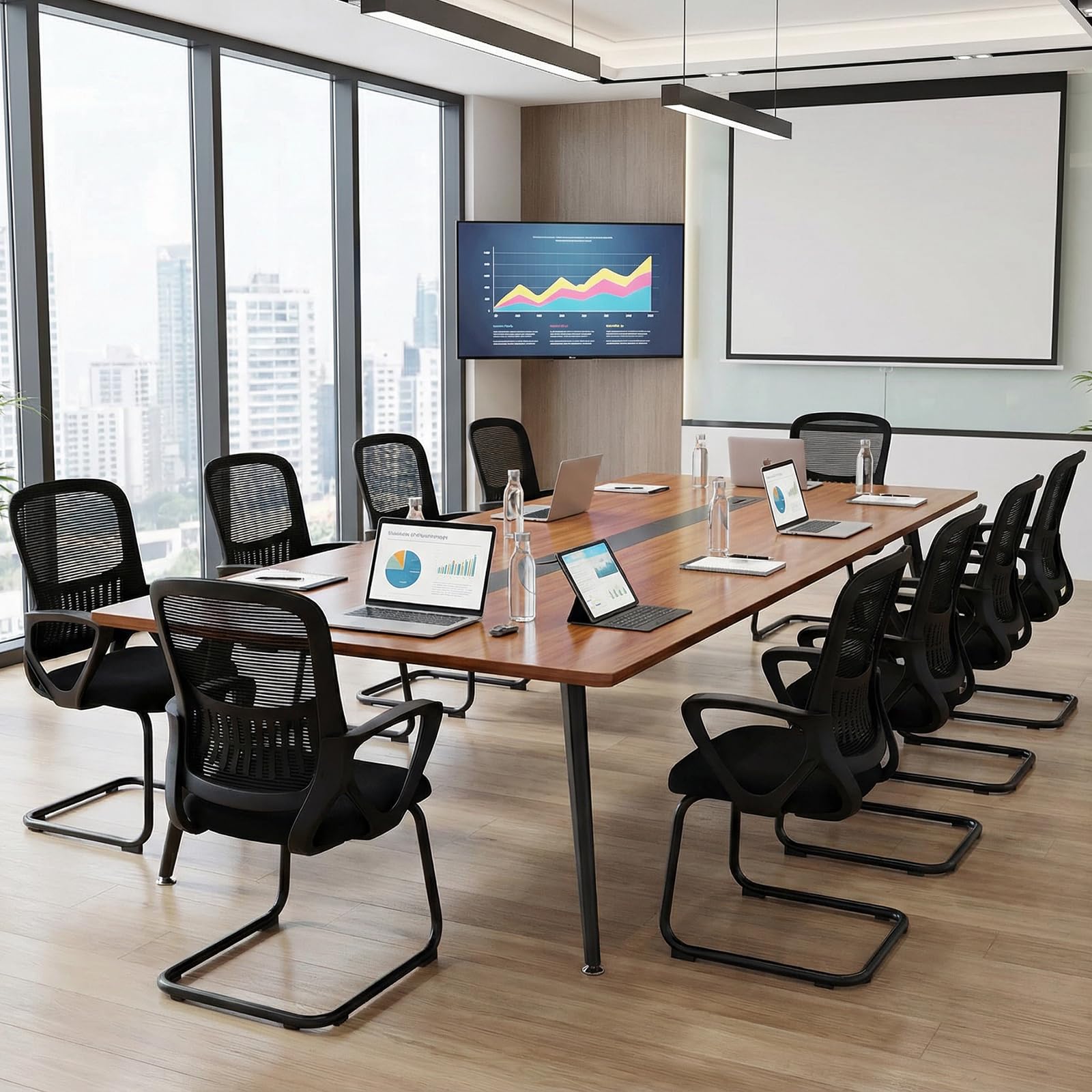 COSTWAY Freischwinger Stühle 2er Set, Konferenzstühle mit Armlehne & Lendenwirbelstütze, Schwingstühle, Bürostühle, Besucherstühle für Büro, Konferenzraum, Arbeitszimmer
