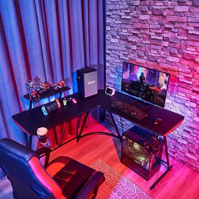 Buy EXCITED WORK L Shaped Gaming Desk,Home Office Desk with Round Corner Computer Desk with