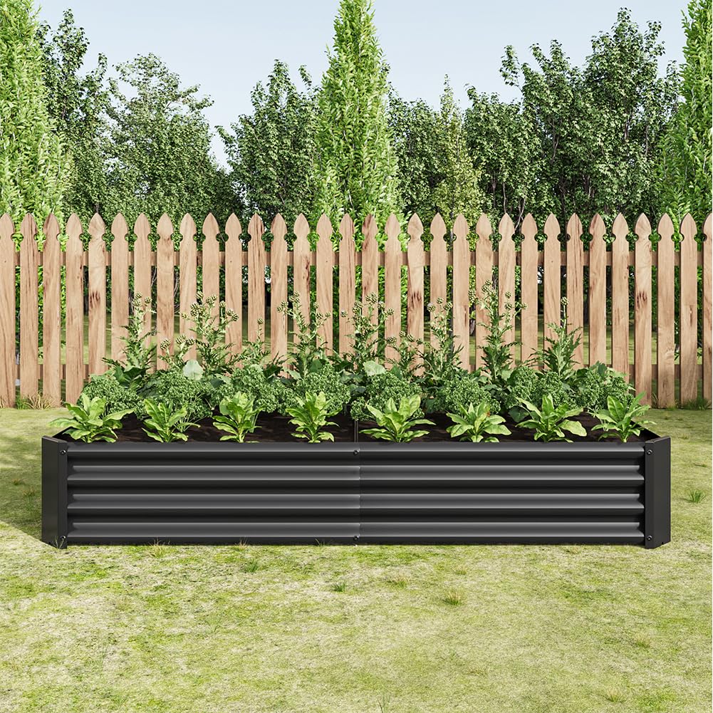 Galvanized Metal Raised Garden Bed for Vegetables, 4x2x1FT Rectangle Outdoor Planter Box, Multi Purpose Backyard Patio Planter Raised Beds for Flowers, Fruits Black