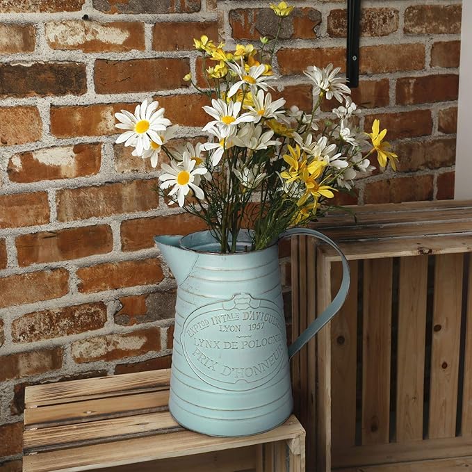 Shabby chic metal jug vase pitcher flower holder