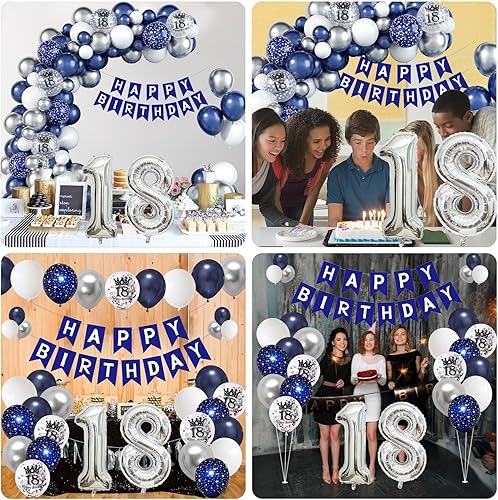 Vista 41 de Decoraciones de cumpleaños número 18 para niños, globos negros y dorados, kit de arco de guirnalda con el número 18, globo de confeti de papel