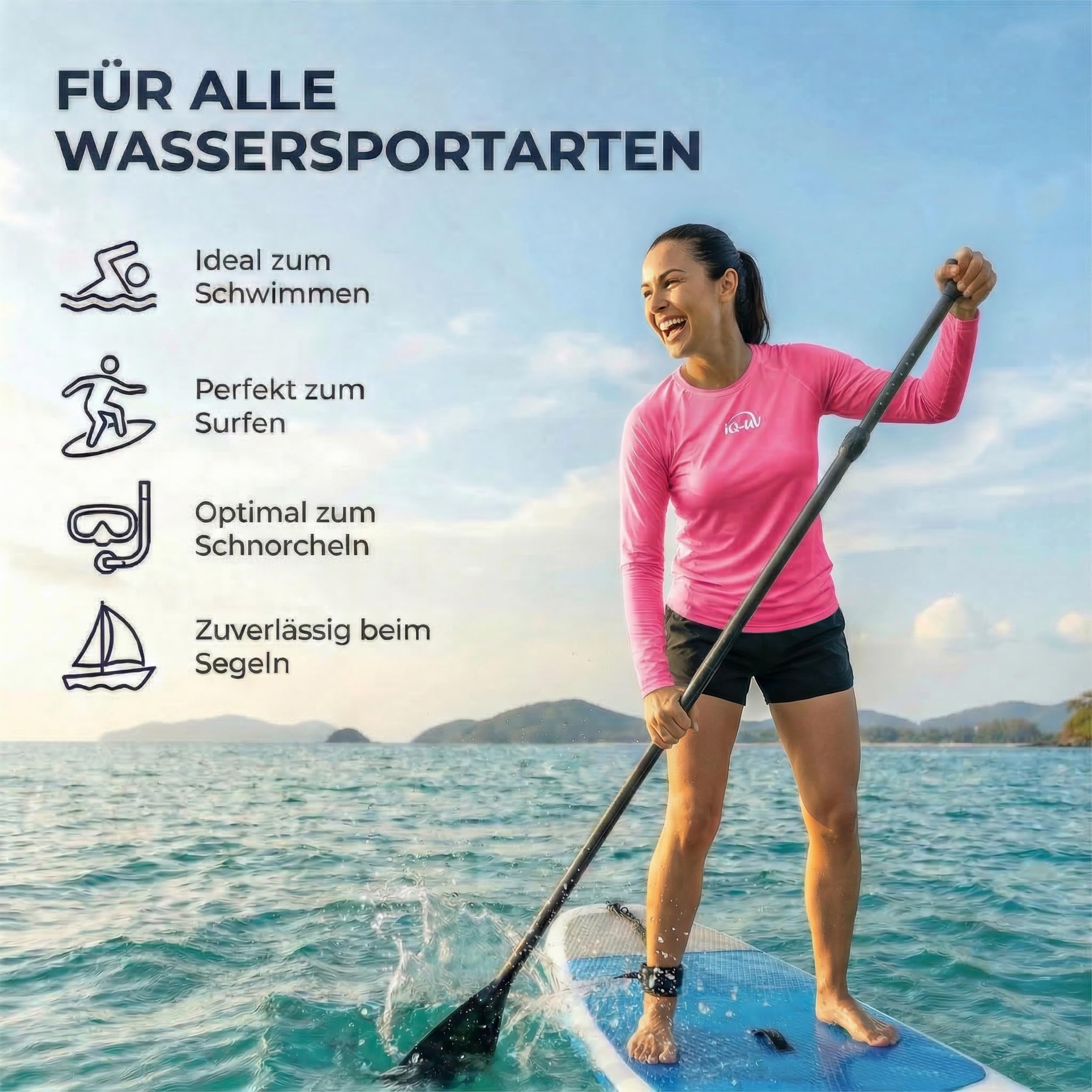 iQ-UV Sportshirt Damen Langarm – Elastisches UV Shirt für Damen für Wasser & Sport – Rash Guard mit UV-Schutz – Langarm Sportshirt für Frauen – Ideal zum Sport Machen oder Schwimmen