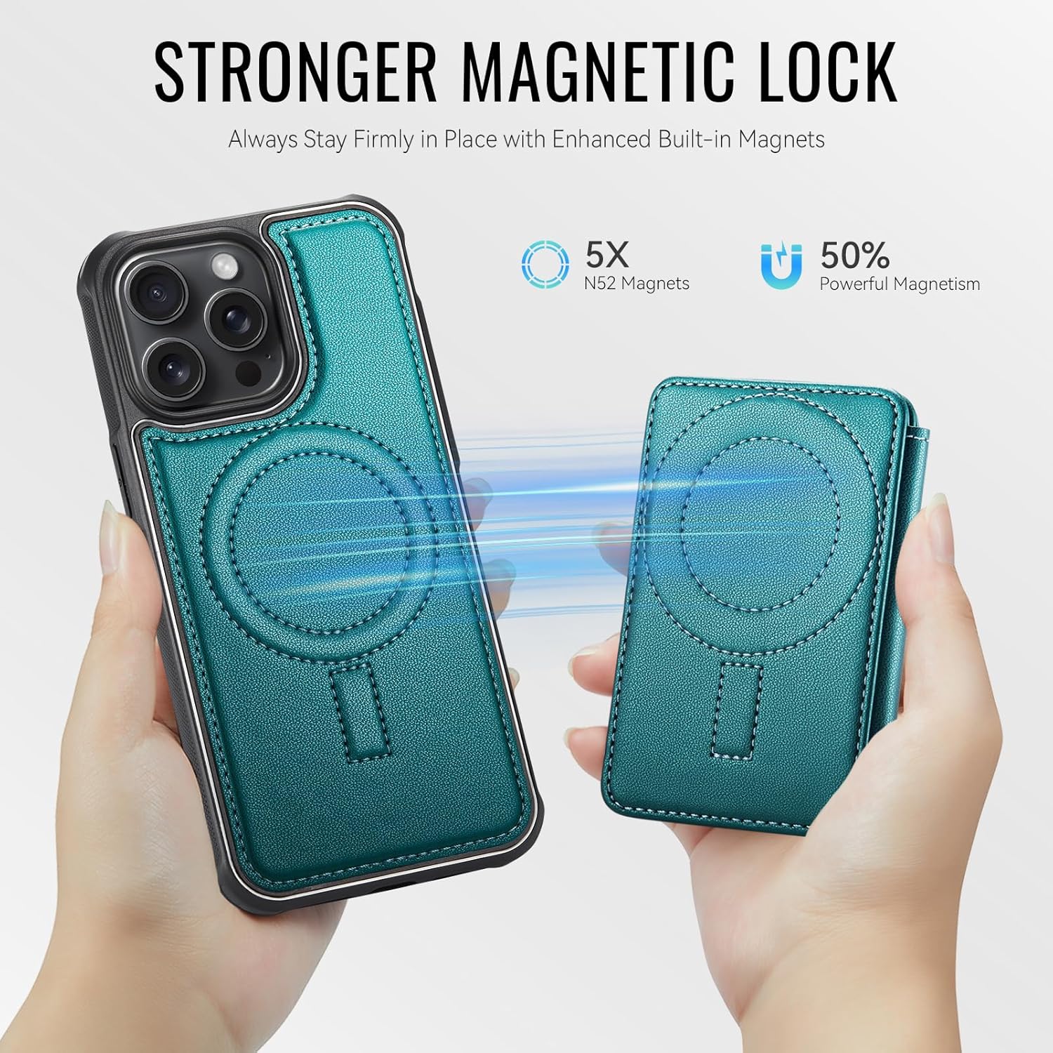for iPhone 14 Pro Max Wallet Case Compatible with Magsafe, Magnetic RFID Blocking Card Holder Kickstand 2 in 1 Detachable Case for iPhone 14 Pro Max 6.7", Bluish Green