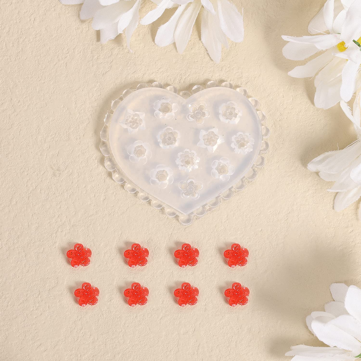 Asaisimg Lot 10 Moules Silicone Fleurs Argile Polymère – Roses, Marguerites, Nœuds, Cœurs, Couronnes – Idéal Bijoux, Boucles D'Oreilles, Déco Ongles