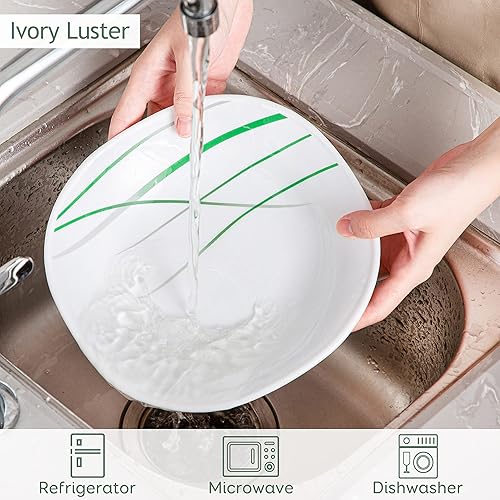 Miniatura 5 de VEWEET Avivaglas - Juego de vajilla de 18 piezas para 6, vajilla de cristal opal, juego de platos llanos, platos de sopa, plato de postre, servicio