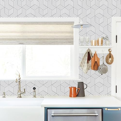 Miniatura 29 de MelunMer Papel tapiz geométrico marrón para despegar y pegar, extraíble, autoadhesivo, 118 pulgadas de largo, 17.7 pulgadas de ancho, papel tapiz