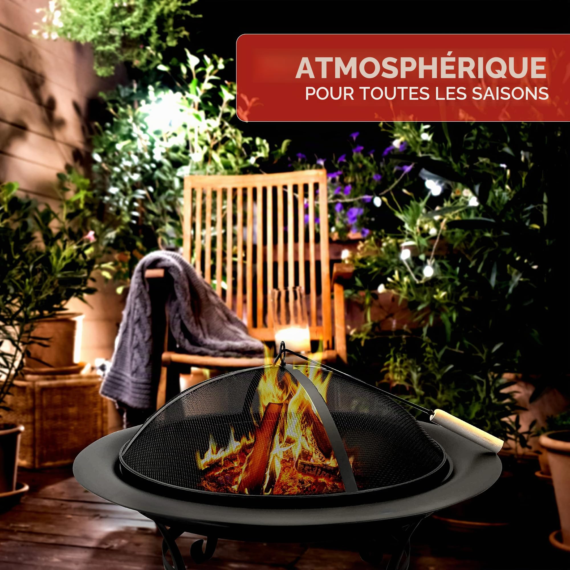 BBQ Collection Brasero Exterieur Ø75,5 cm - Incinerateur de Jardin sur Pied - avec Écran Anti-Étincelles - Facil a Transporter avec Poignées - Decoration Jardin et Terrasse - Acier au Carbone