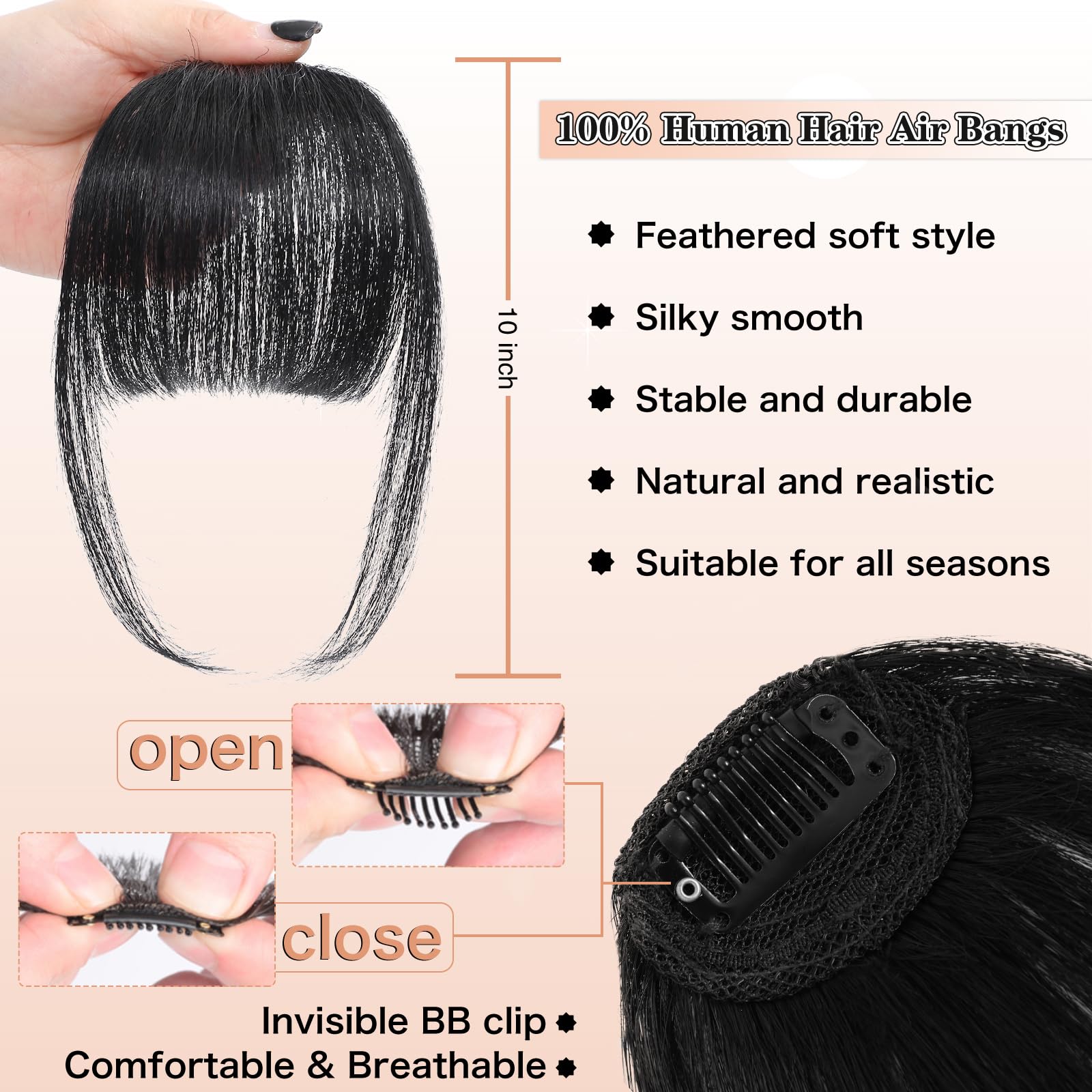 100% Human Hair Clip-In Bangs, Wispy Feathered Fringe, Easy Daily Wear Morica 100% Human Hair Clip in Bangs - Wispy Fringe with  main image 4