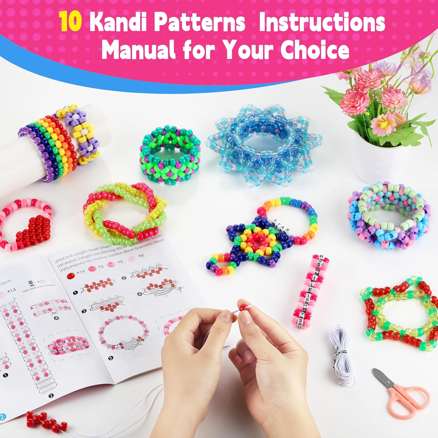 Pony Beads for Bracelets, Funtopia 4026 Pcs 72 Colors Multi-Types Kandi Beads with 10 Kandi Cuff Designs, Friendship Bracelet Making Kit with Assorted Letter Bead for Jewelry Making and DIY Crafts - Image 2