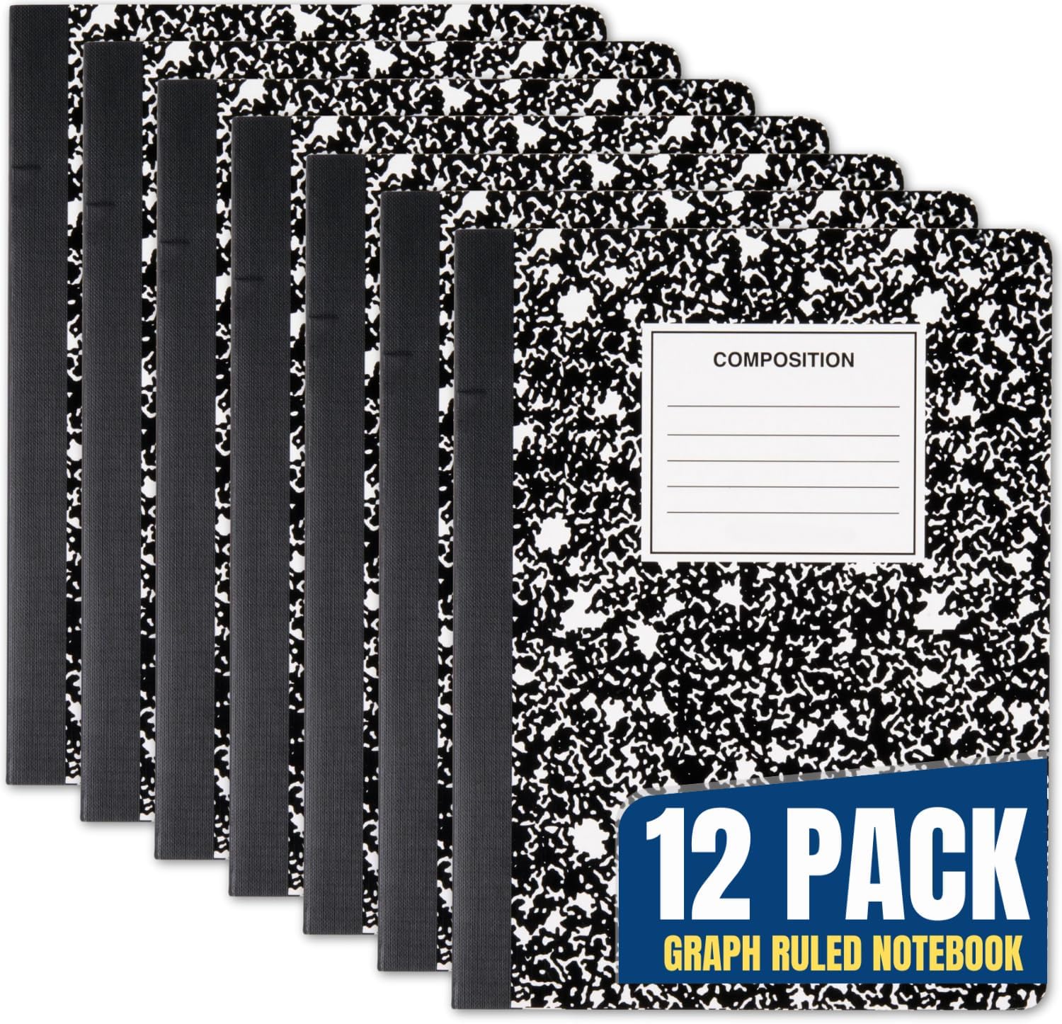 1InTheOffice Quad Ruled Composition Book 7.5 x 9.75, Graph Paper Composition Notebook, Black Marble Cover, Quad Ruled 4x4, 1 Unit