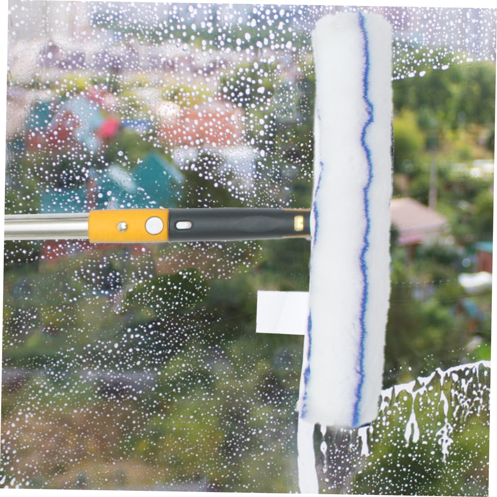 DOITOOL Fensterabzieher mit Mikrofaser Fensterschwamm Gelb aus Faser Edelstahl und Abs Leicht mit Ergonomischem Griff für Glasflächen und Auto Windschutzscheiben Küche und Bad