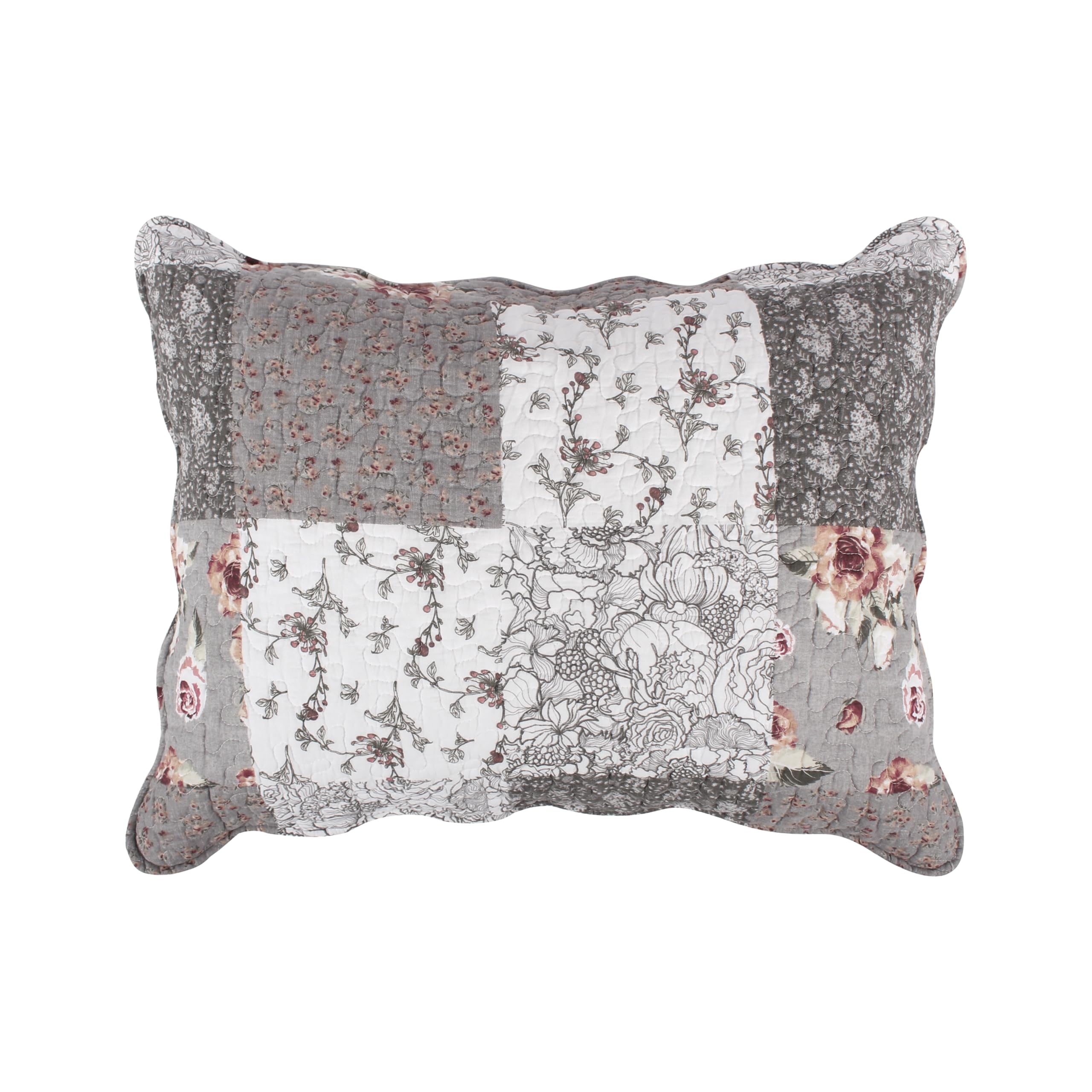 Barefoot Bungalow Giulia Modern Floral Quilted Pillow Sham Standard Gray