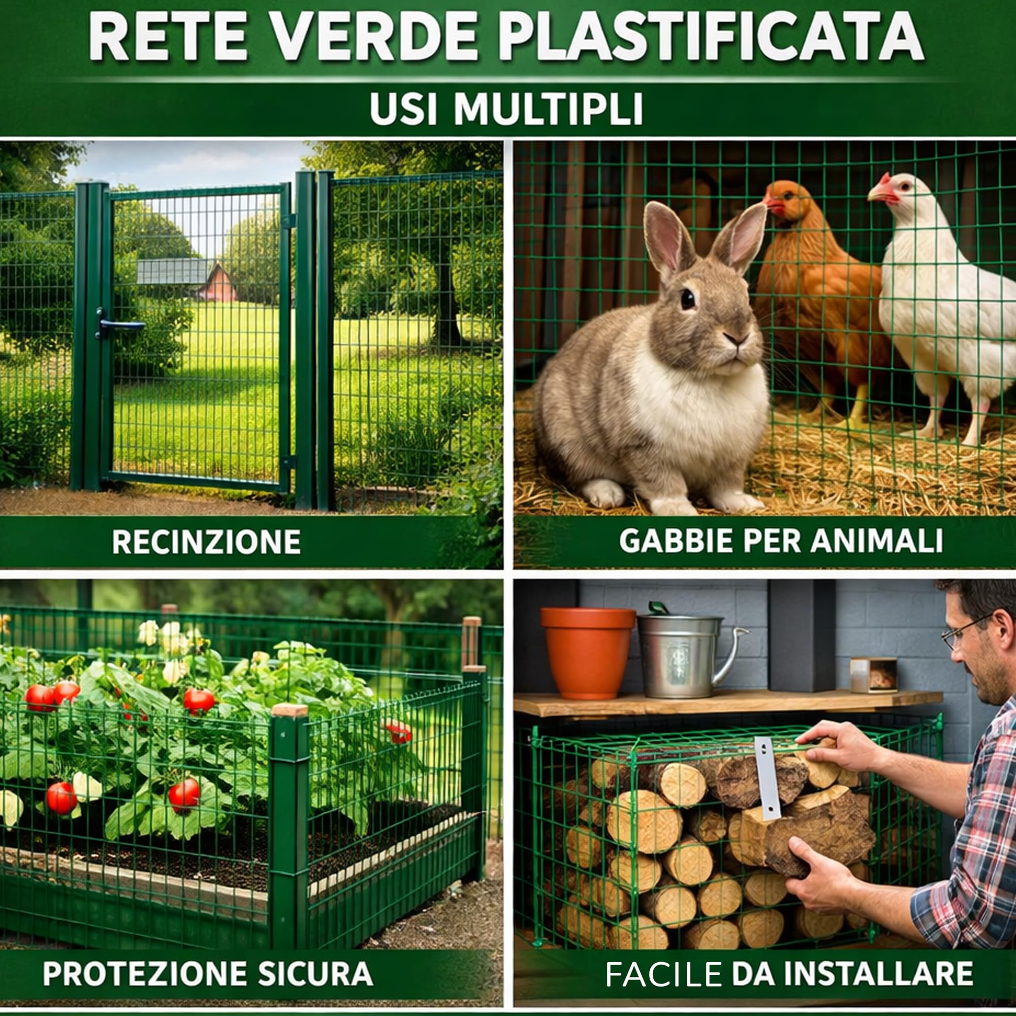 Rete Metallica Elettrosaldata Plastificata Verde, Reti Recinzione per Pollaio Giardino Conigli Gabbie Animali e Piante a Maglia Piccola Quadrata 12,5x12,5 mm - Rotolo 1,5 X 10 MT