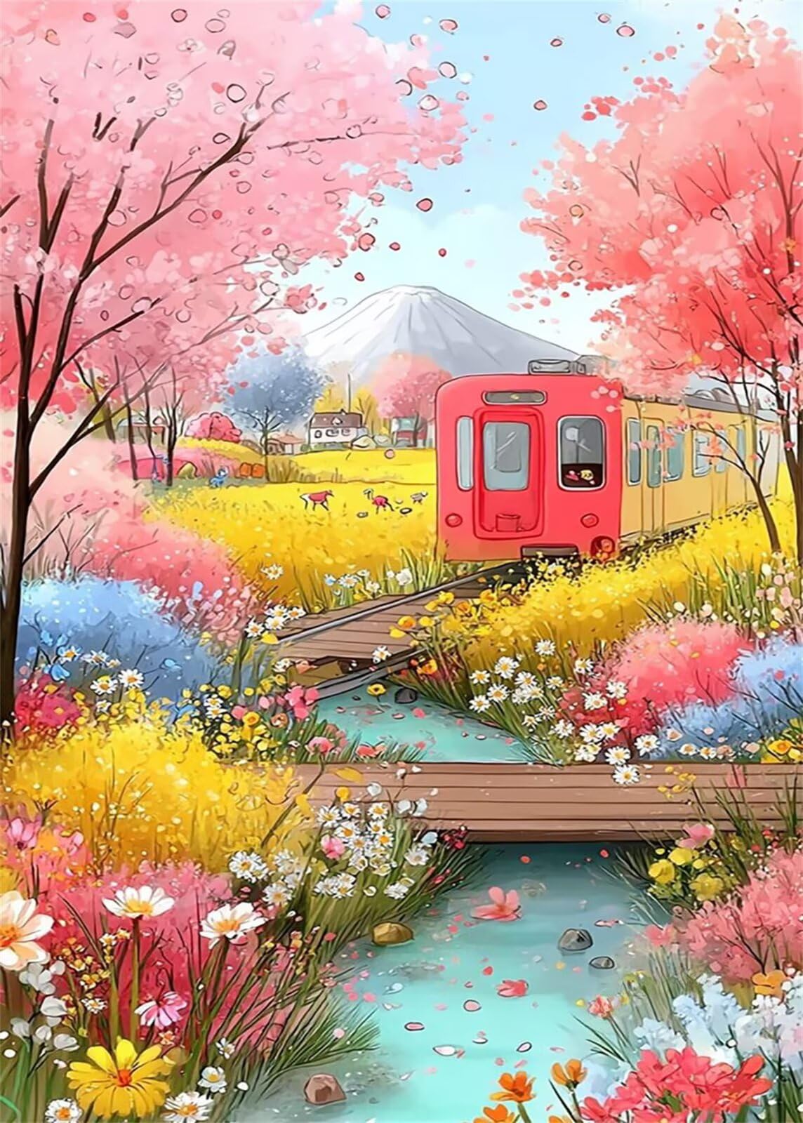 Puzzle 3000 sztuk pociągu kwiatowego, puzzle niemożliwe, łamigłówki, łamigłówki, gry logiczne dla całej rodziny, puzzle dla dorosłych 3000 sztuk 122 x 81 cm