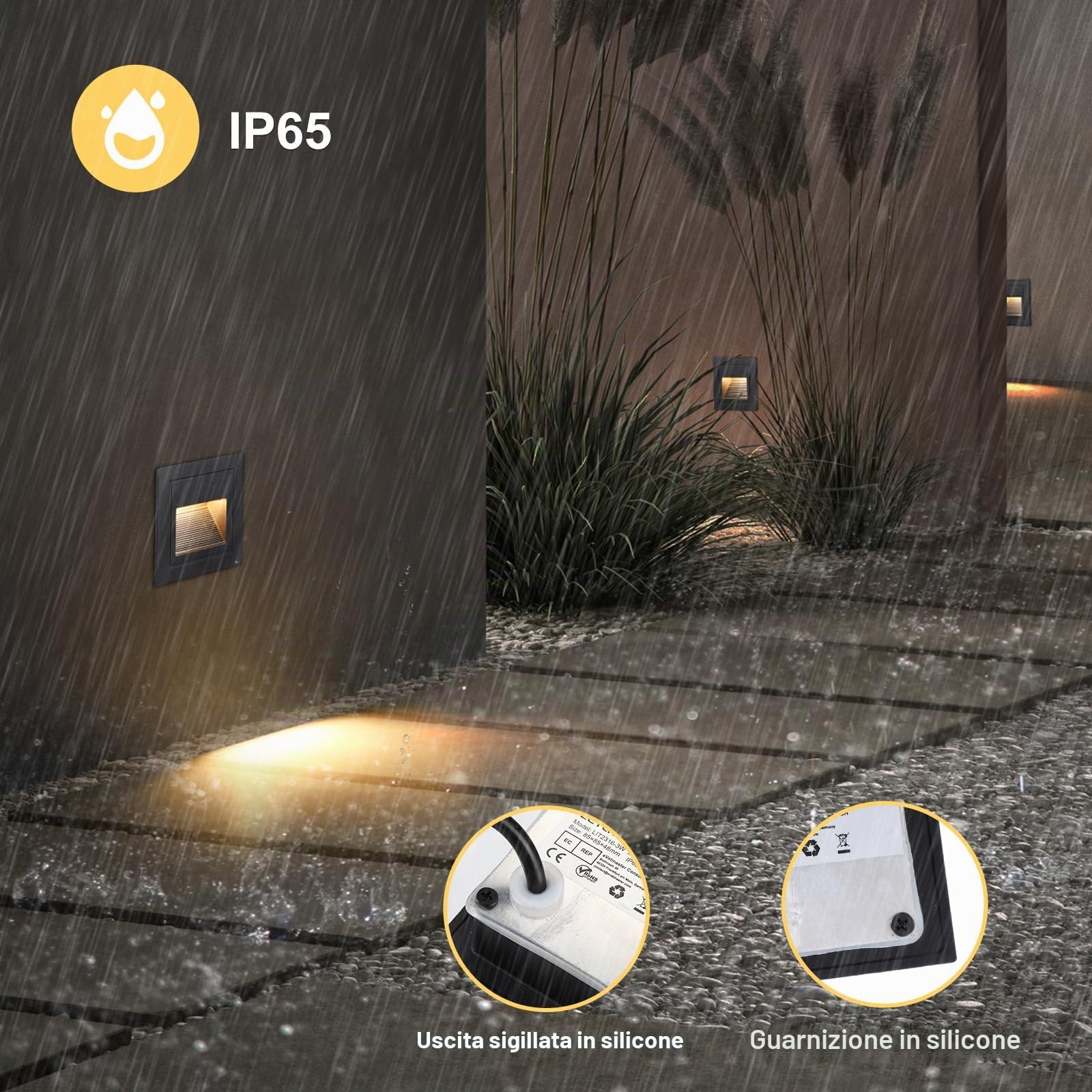 VivaLet Lampada LED Segnapasso da Incasso 8 Pezzi 3W 300LM, Luci Per Scale da Parete Per Esterni 230V 3000K, IP65 Scatola da Incasso 68 mm, 85 X 85 mm, Applique Alluminio Nero