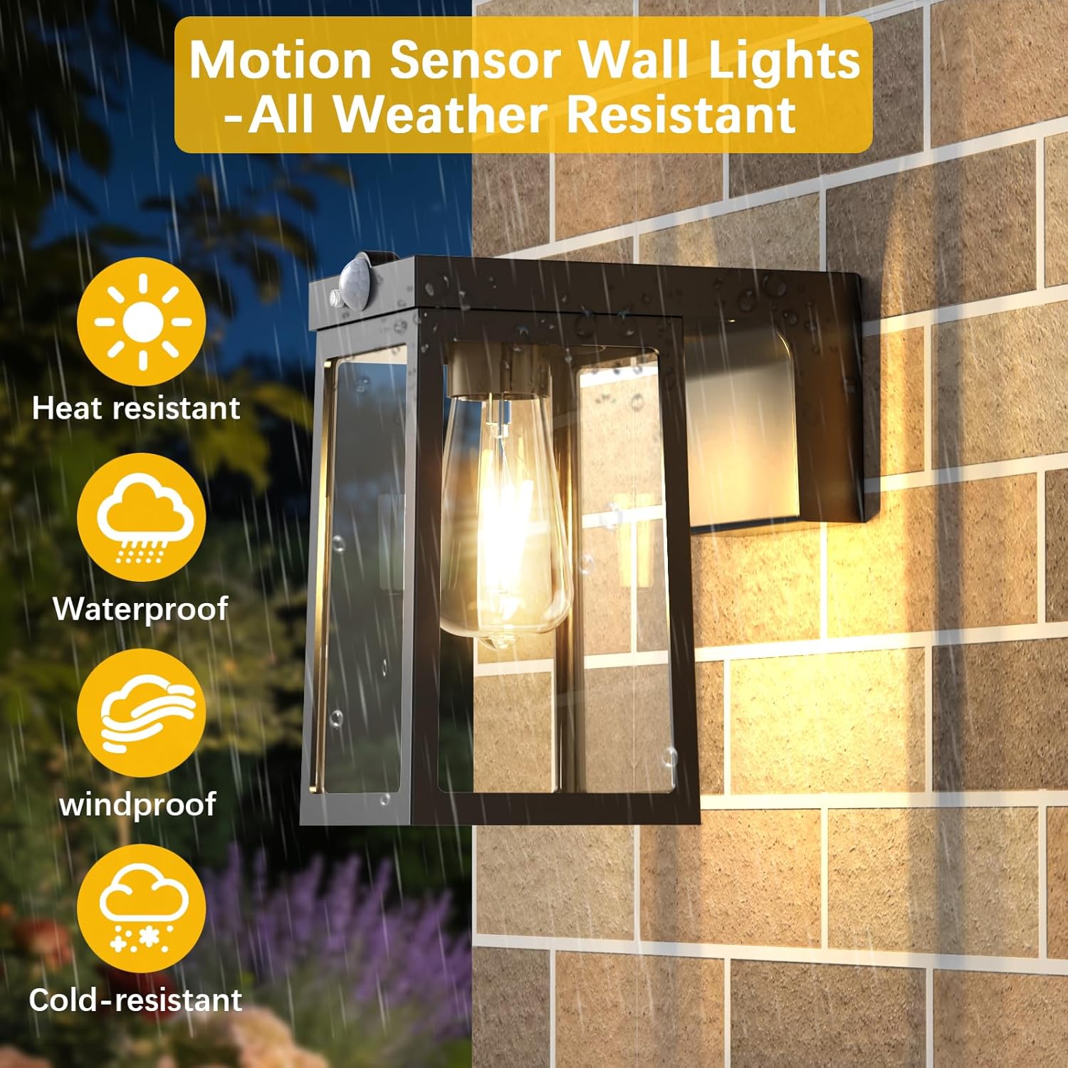Greluna Solar Motion Sensor Lights, Solar Lights with 2 Modes & Waterproof, Dusk to Dawn Glass Outdoor Wall Lights for Entryway Exterior Front Porch Patio Fence Lantern (2 Pack)