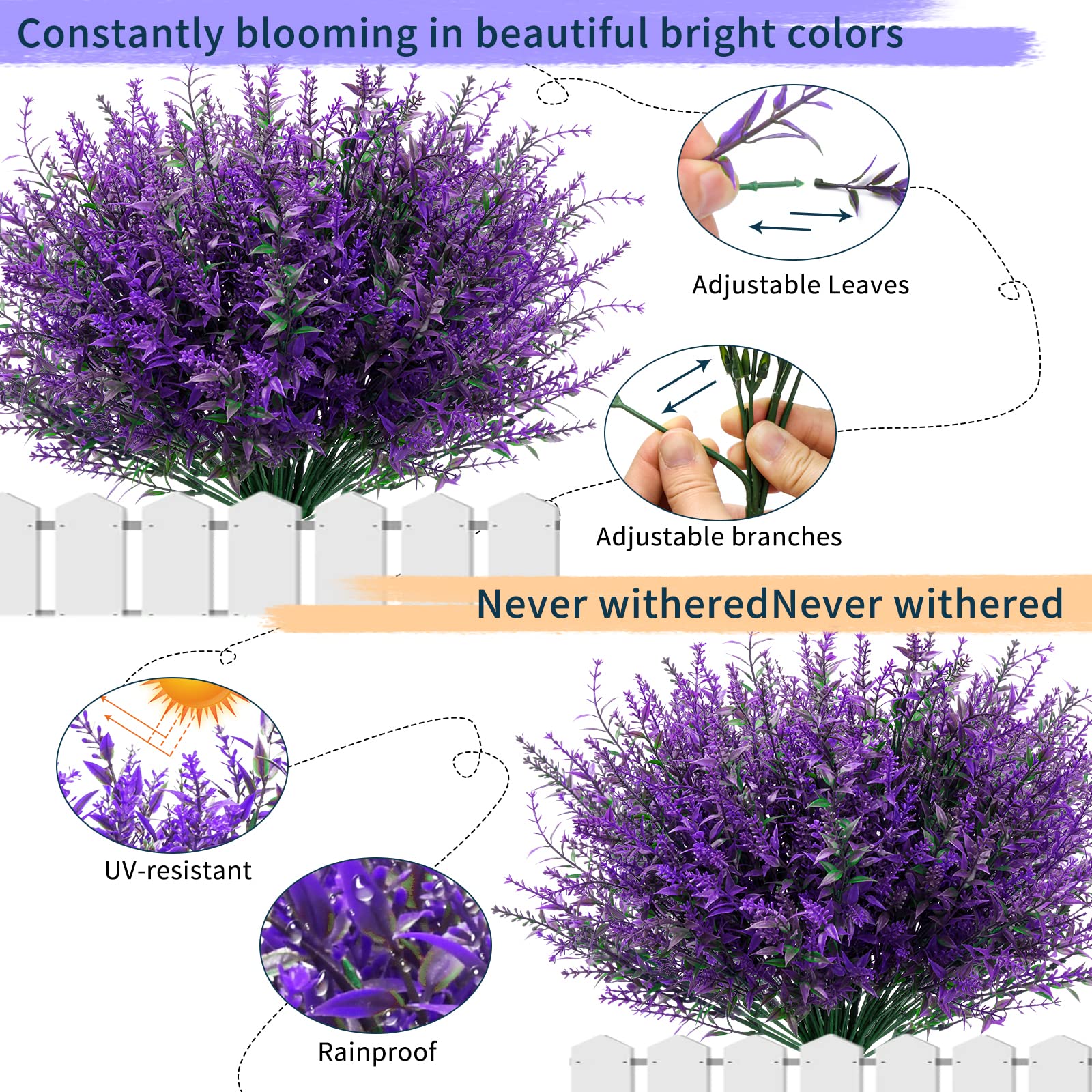Fiori Artificiali, 12 Mazzi di Fiori di Lavanda Artificiali da Esterno, Piante da Balcone da Giardino Interno Impermeabile UV Protetto Fiori di Plastica, Viola