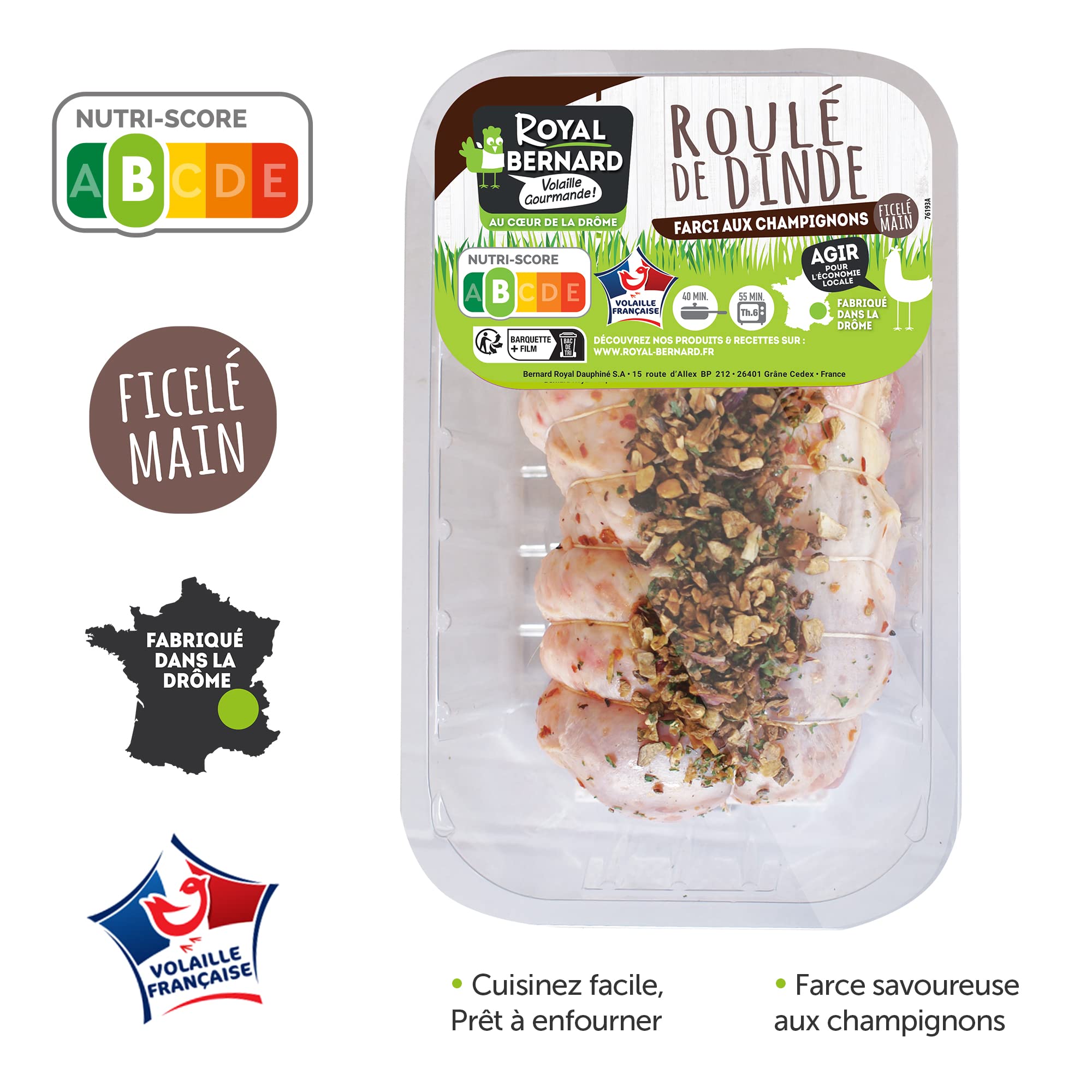 Royal Bernard - Assortiment Automnal - Colis de Viande de Volaille - 4 Barquettes de 4 Savoureux Produits - 1 Roulé de Dinde + 1 Poulet Entier + 4 Cuisses Poulet Label Rouge + 4 Paupiettes