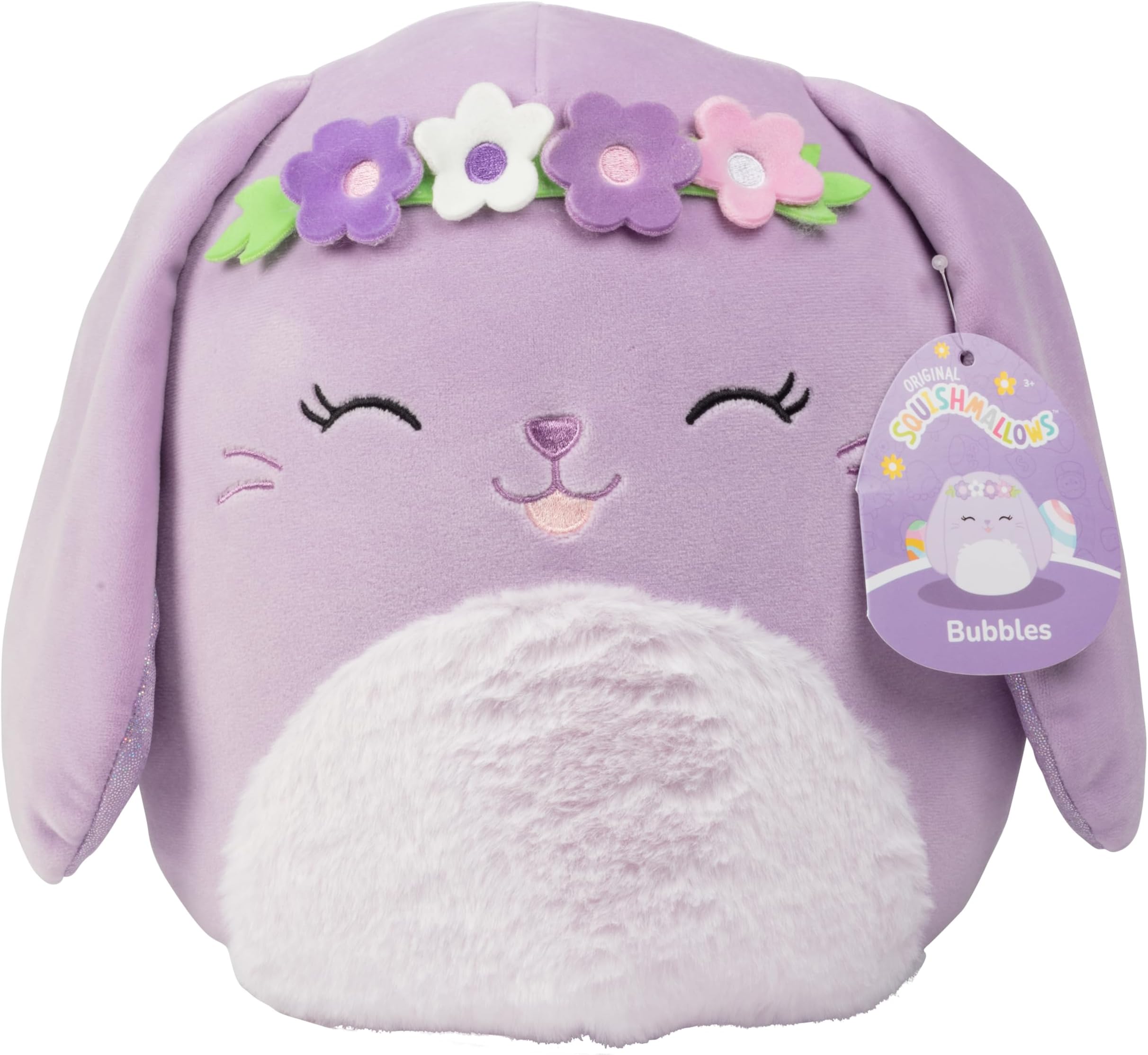 Squishmallows 10-Inch Bubbles The Purple Bunny with Flower Crown - Official Jazwares Plush - Collectible Soft & Squishy Stuffed Animal Toy - Add to Your Squad - Gift for Kids, Girls & Boys