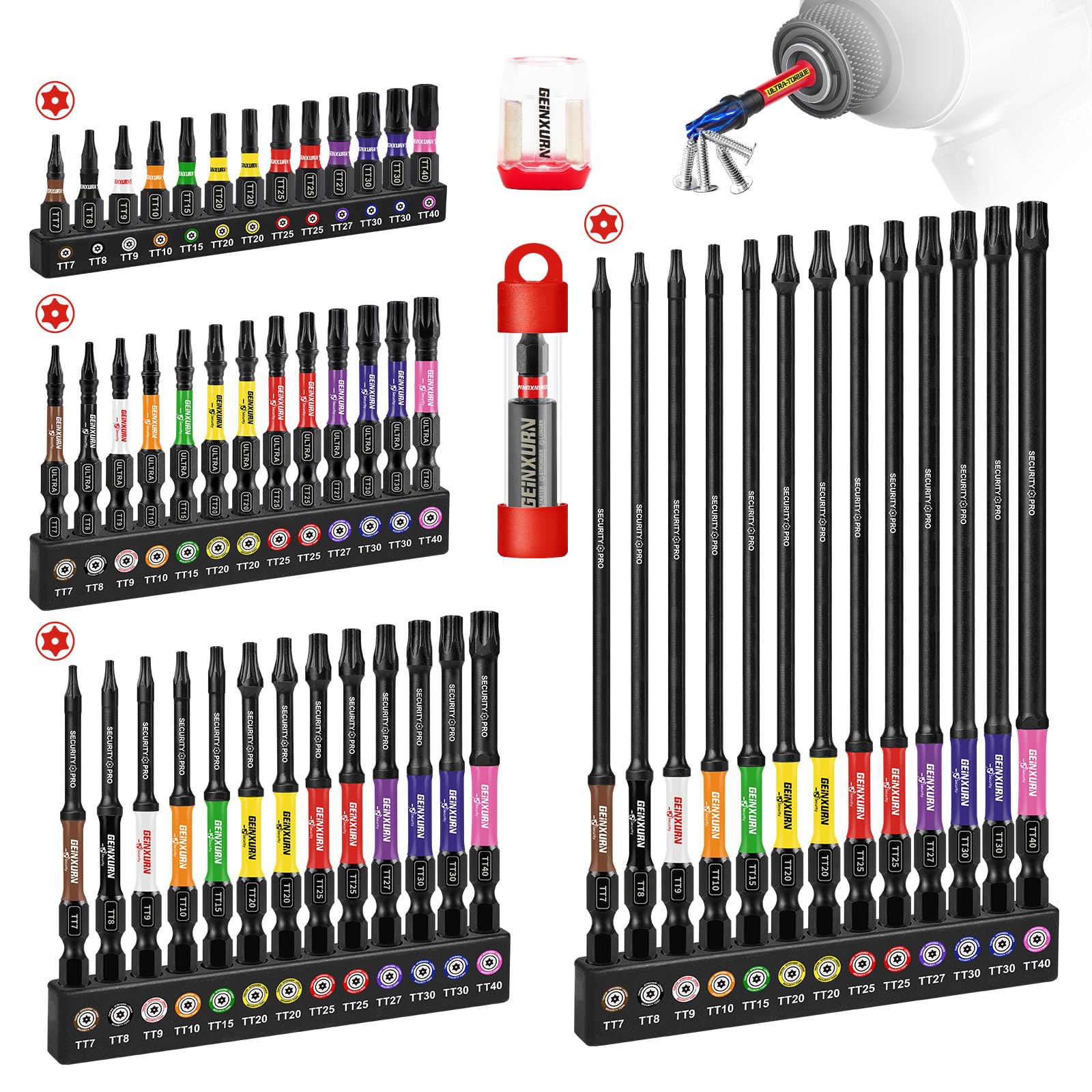 Geinxurn Security Torx Bit Set, 54PCS Impact Screwdriver Bits