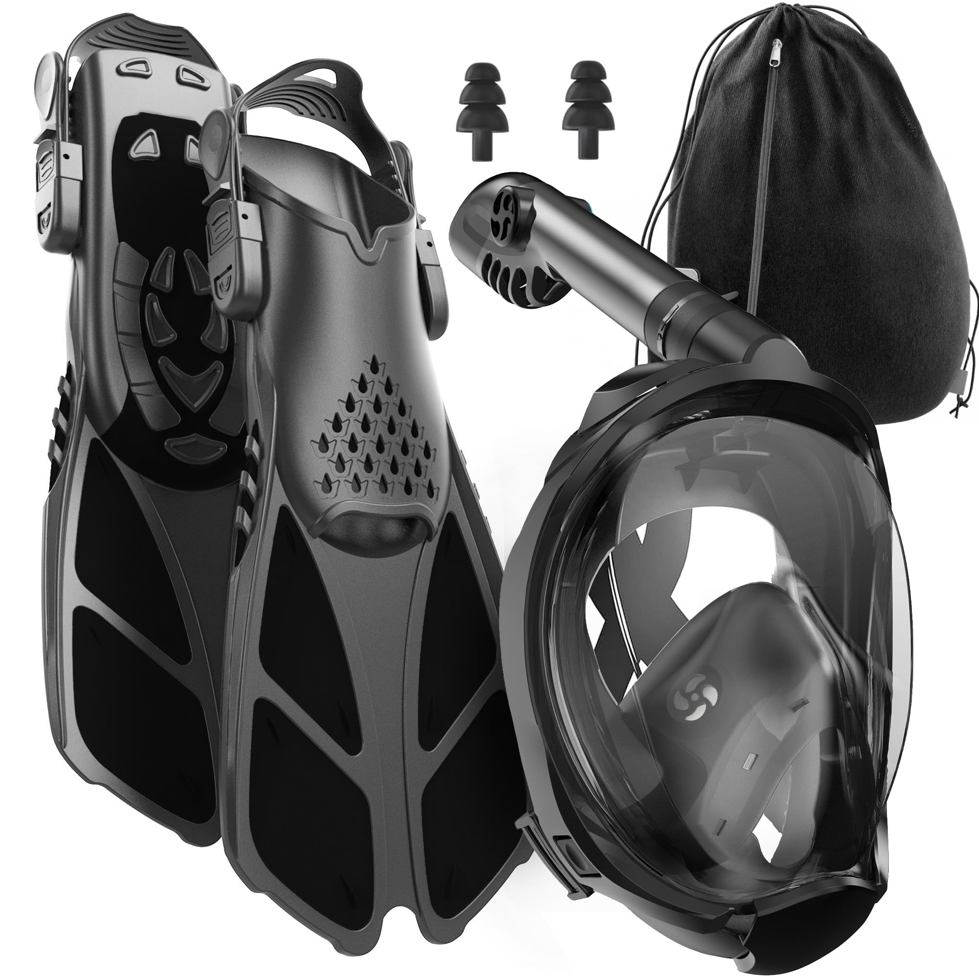 COZIA DESIGN Snorkeling Gear for Adults with Fins - Full Face Snorkel Mask and Swim Fins, 180° Panoramic View Snorkel Mask, Anti Fog and Anti Leak Adult Snorkel Set
