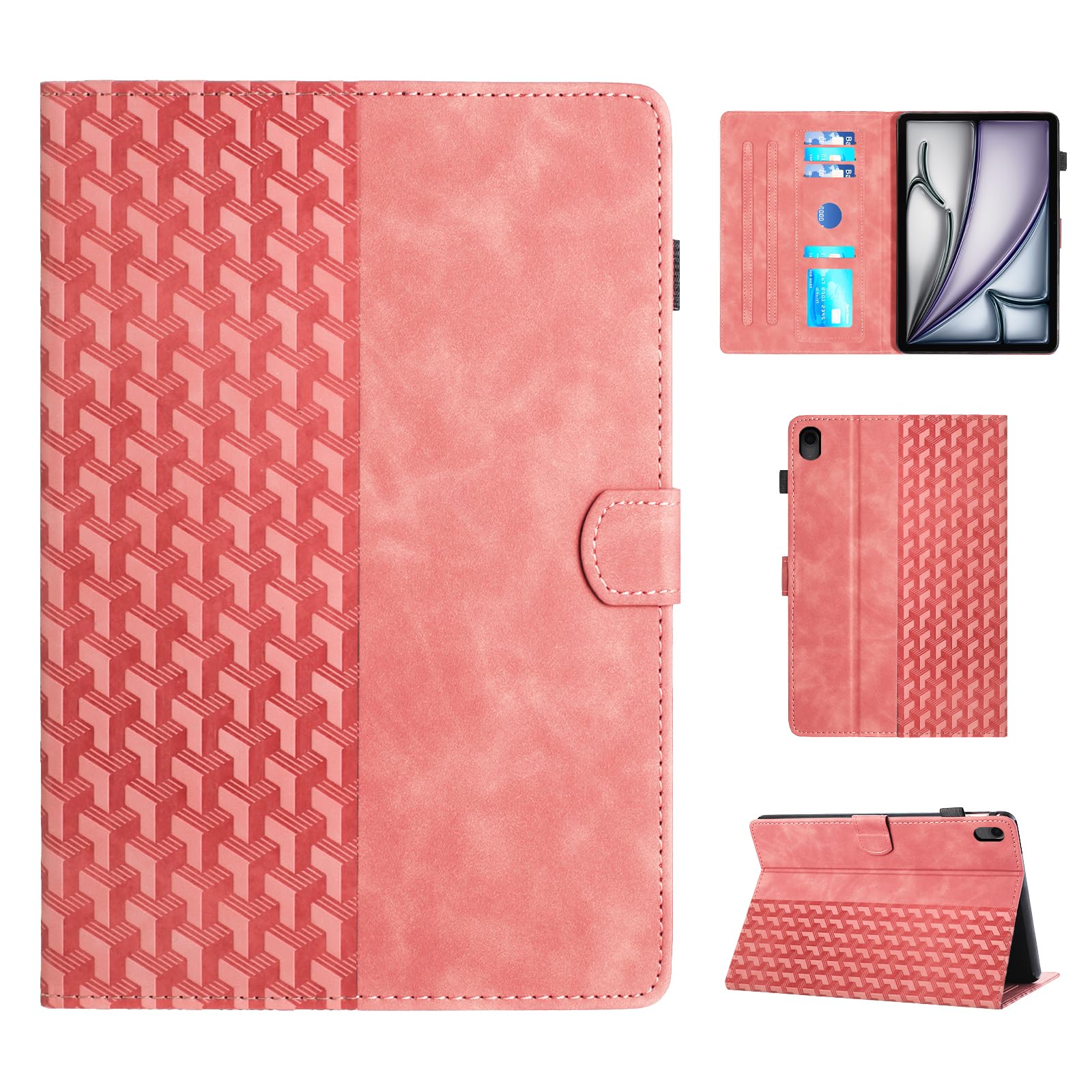 Hülle für iPad Air 11 Zoll M2 2024 iPad Air 6/ iPad Air 5 2022/ iPad Air 4 2020 10,9 Zoll, Multi-Winkel Folio Schutzhülle mit Auto Schlaf/Wach Tablette Hülle für iPad Air 11 Zoll M2 (2024), Rosa