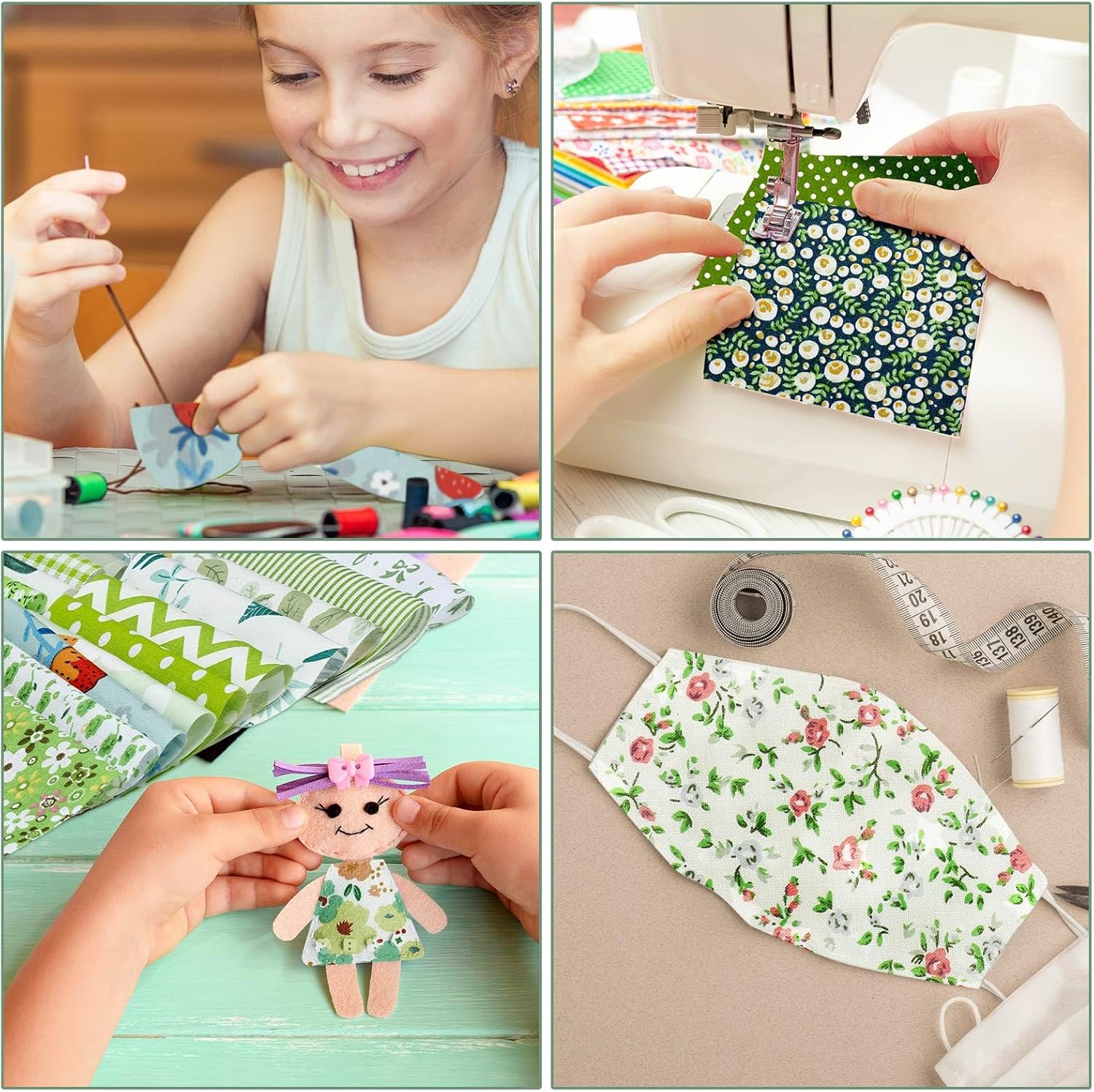 Ganeen 500 Pcs 5 x 5 Inches Cotton Fabric Squares Precut Quilting Fabric Bundles Solid Colors Quilt Material for DIY Craft Sewing Embroidery(Green Floral)
